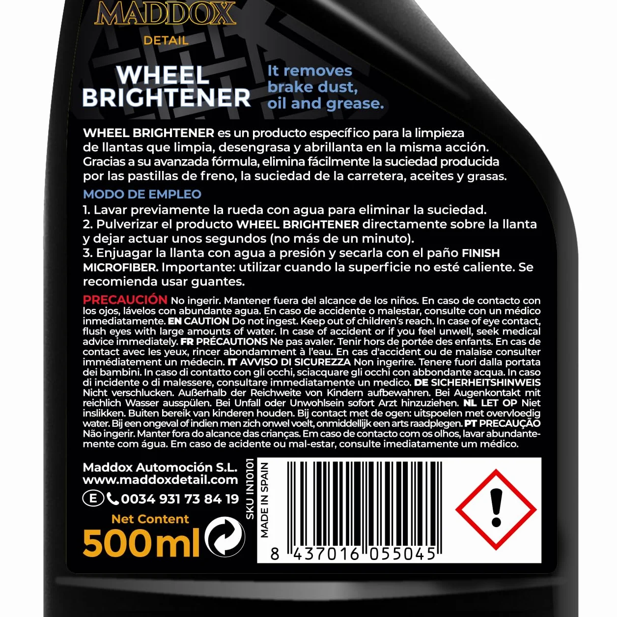Maddox Detail - Wheel Brightener 500 ml | środek do czyszczenia felg bez kwasu | odtłuszcza, czyści i nadaje połysk w jednym kroku, trwała ochrona przed warunkami atmosferycznymi i brudem,