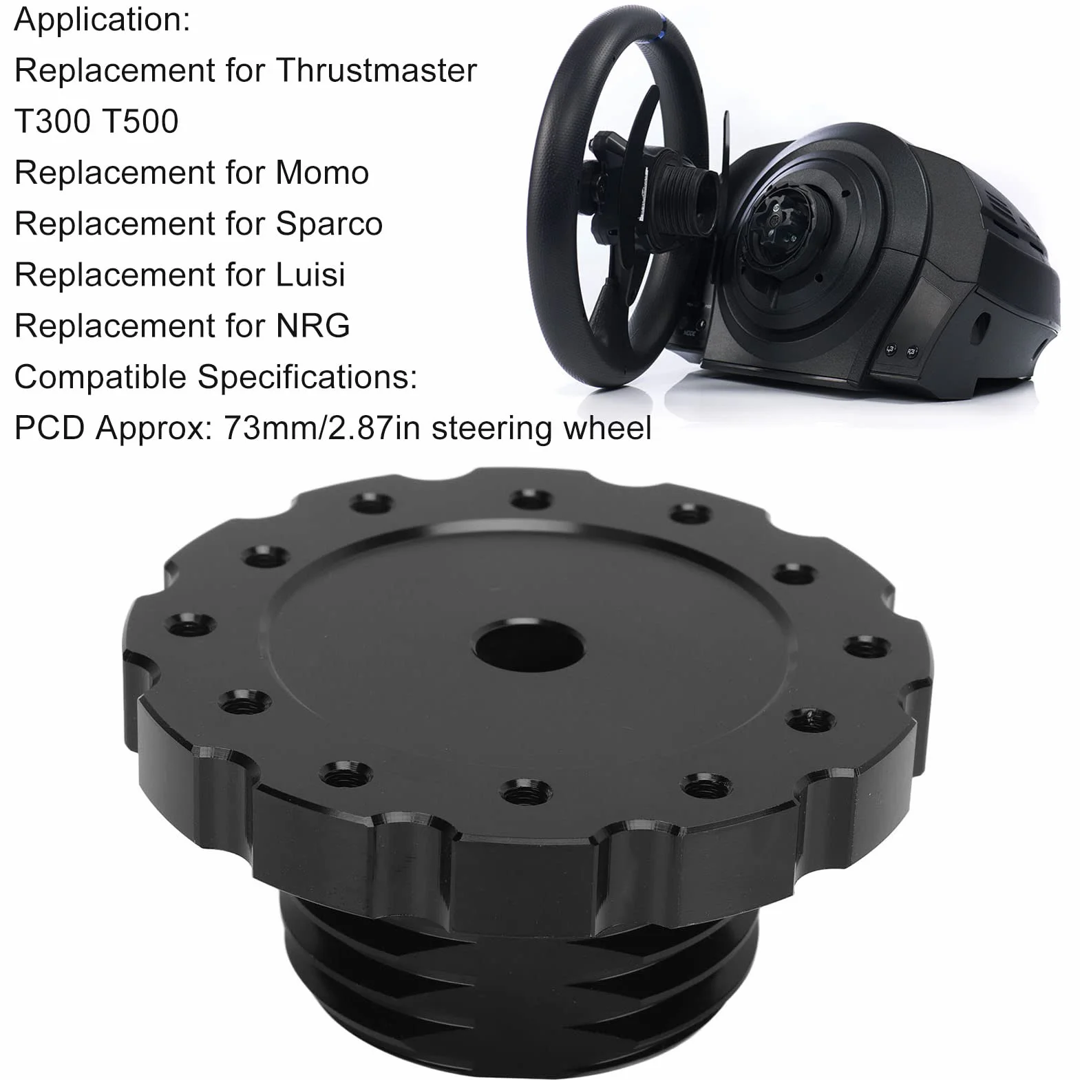 Piasta Kierownicy Samochodu, Adapter Kierownicy Precyzyjna Wymiana dla T300 T500 PCD 73mm (czarny)