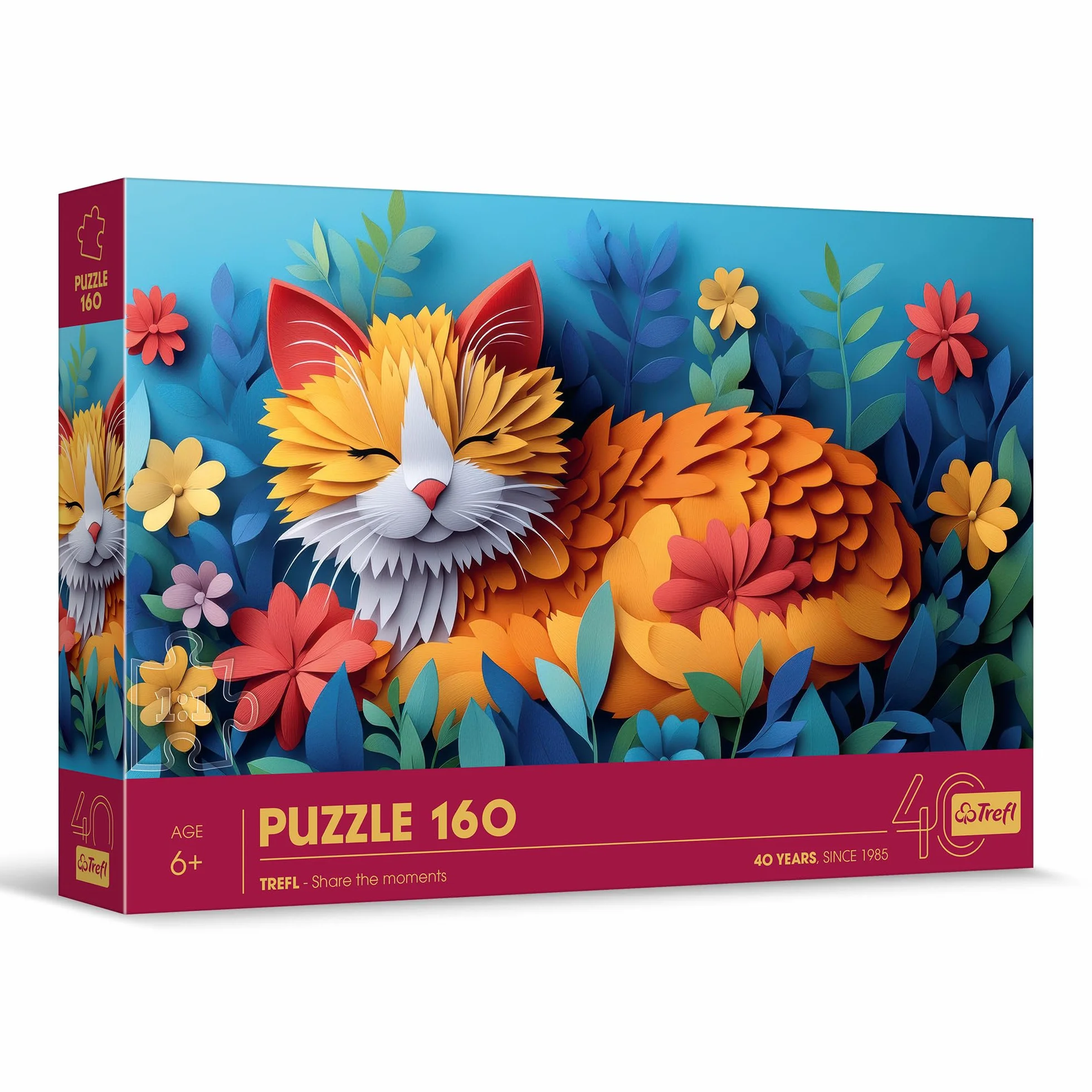 Trefl - Puzzle z Efektem 3D, Kotek - 160 Elementów - 40-lecie Trefl, Kolorowe Puzzle ze Zwierzętami, dla Dzieci od 6 lat