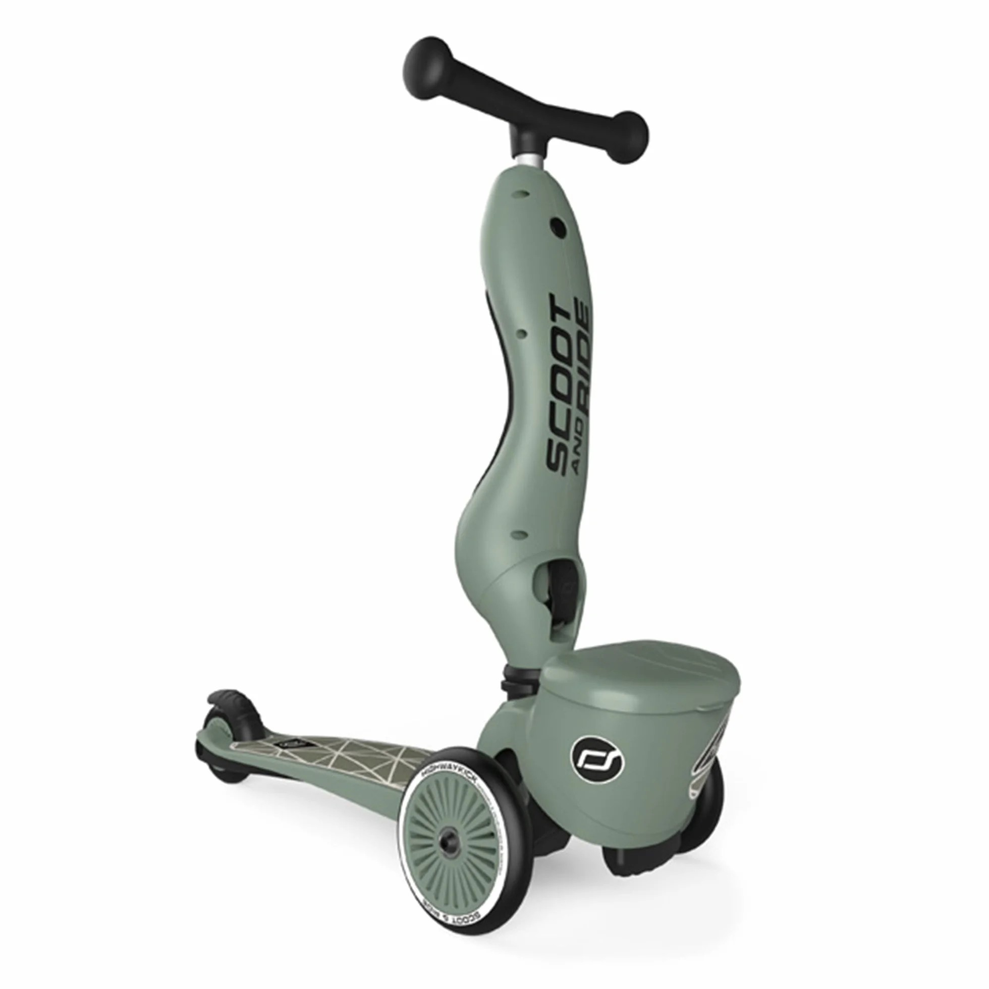 Scoot & Ride Unisex – Baby Highwaykick 1 Lifestyle Kickboard z siedziskiem i pojemnikiem (zielona)