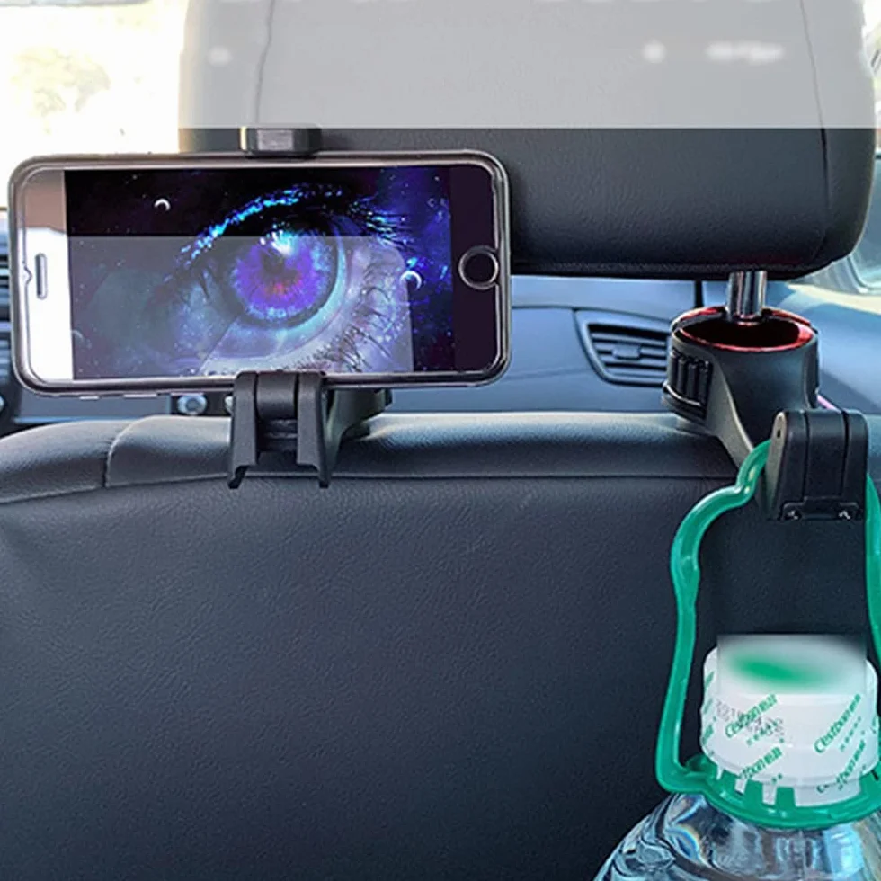 Haczyki na zagłówek samochodowy z uchwytem na telefon, 2 szt., czerwony