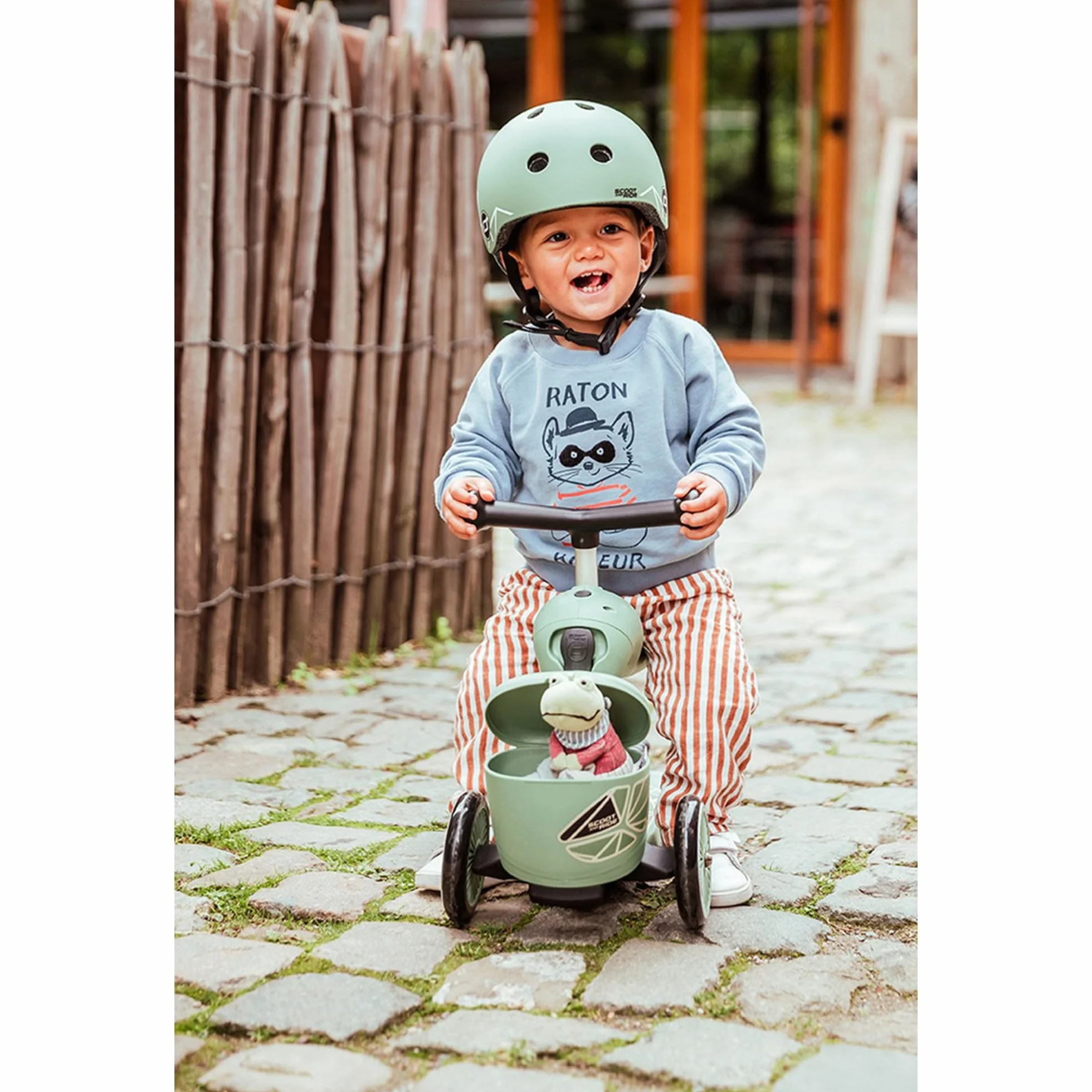 Scoot & Ride Unisex – Baby Highwaykick 1 Lifestyle Kickboard z siedziskiem i pojemnikiem (zielona)