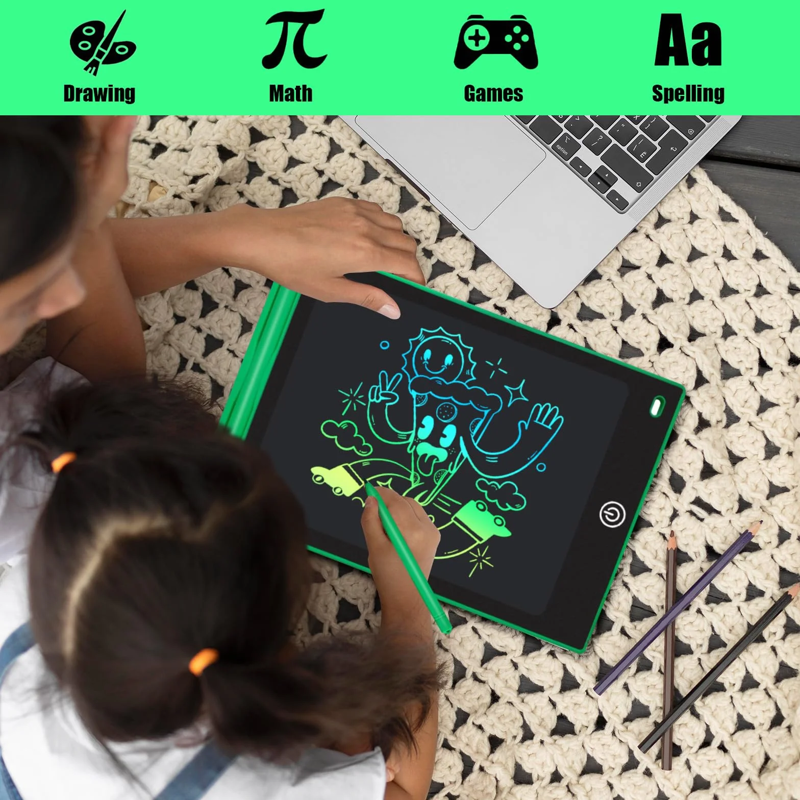 2-pak tabletów do pisania LCD, kolorowa tablica Doodle Board dla dzieci, elektroniczny rysunek, tablet do rysowania, prezenty dla dzieci w wieku 3-10 lat (niebieski i zielony)