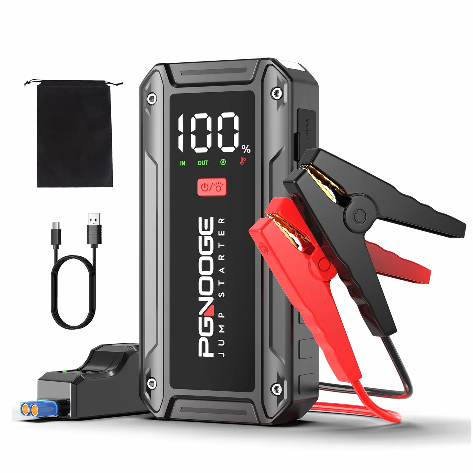 26800 mAh 6000 A Urządzenia Rozruchowe Wspomagające Akumulatory Samochodowe (do ALL benziny / 10 l oleju napędowego), Uruchamiania z Mocą i Wyjściem USB, Duży Wyświetlacz LCD