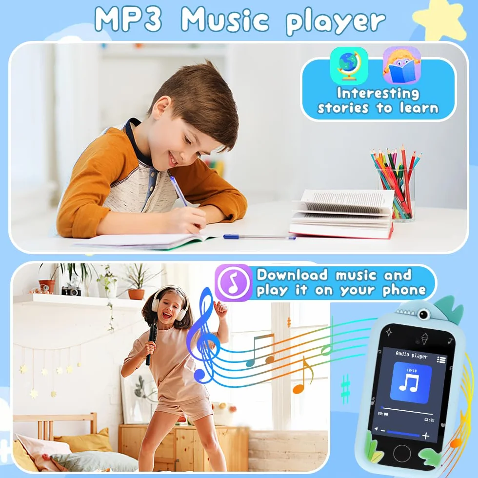 Smartfon zabawka dla dzieci, podwójny aparat z przodu i z tyłu, audiobooki, bajki, wiedza, nauka, gry mobilne, edukacyjne zabawki elektroniczne, z kartą 16 GB