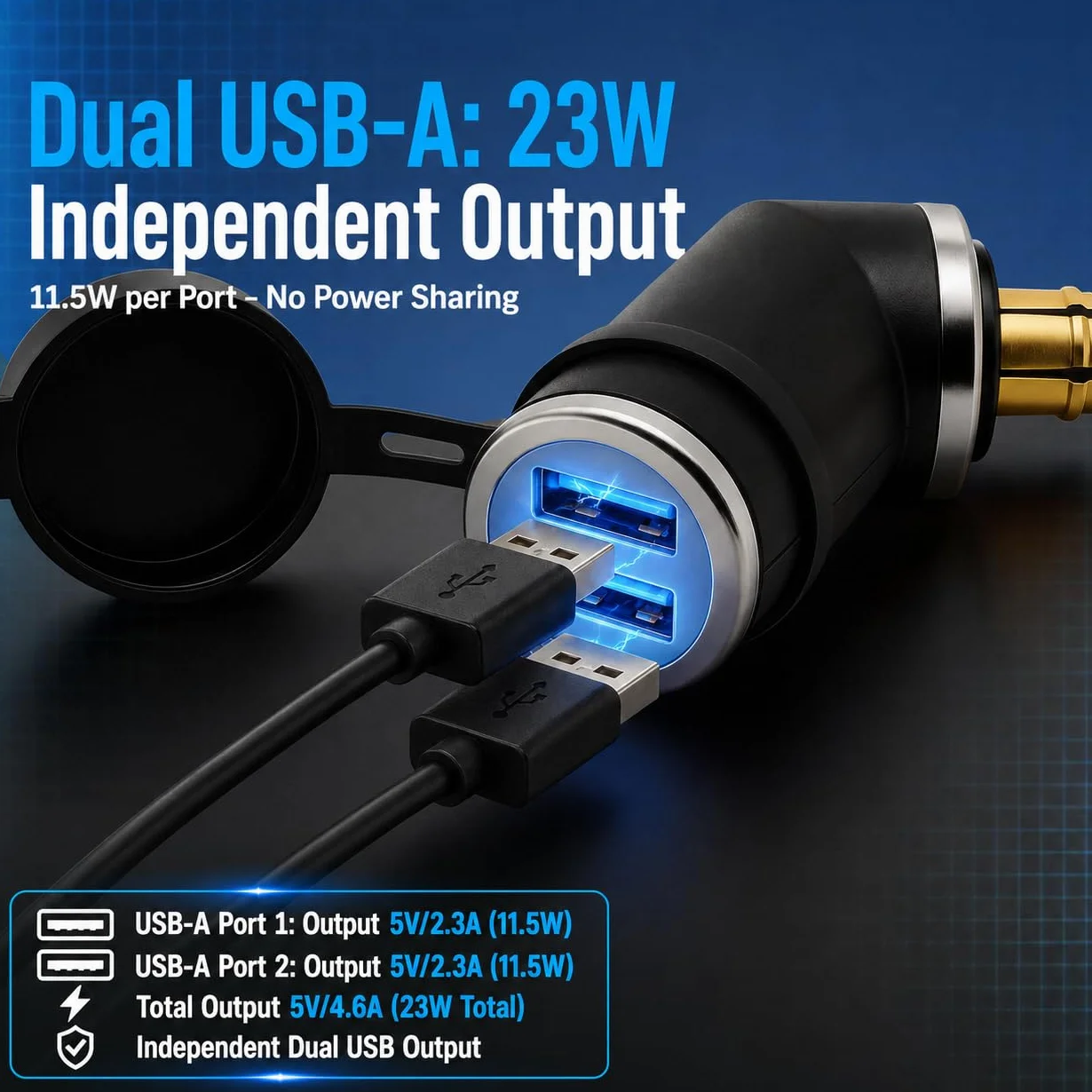 Cliff-Top USB ładowarka DIN (Hella) do motocykli 4,6A, kompatybilna z motocyklami BMW (krótki kąt)
