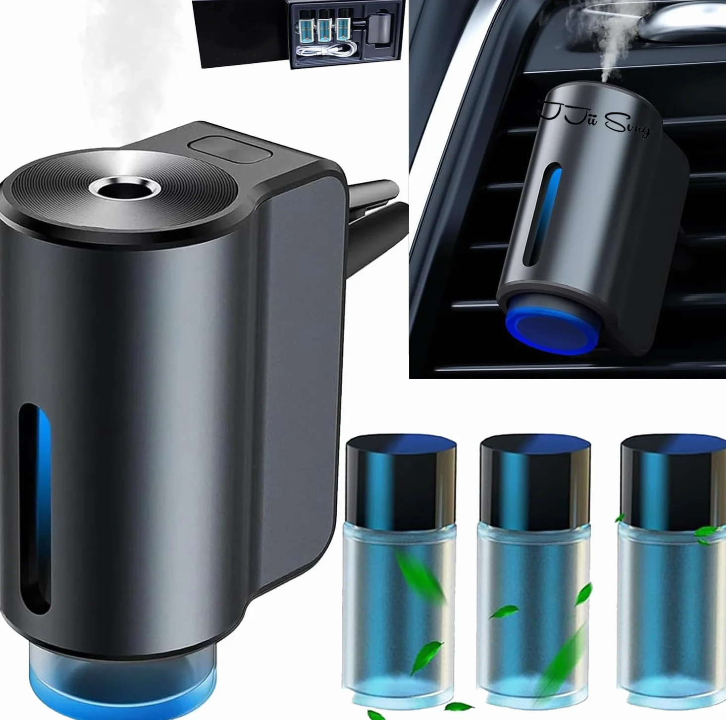 2025 Samochodowy Odświeżacz Powietrza z 150ml Perfum (Cologne) Elektryczny Dyfuzor Ultradźwiękowy 3 Inteligentne Tryby Automatyczne Włączanie/Wyłączanie Wbudowana Bateria Wystarcza na 6 Miesięcy