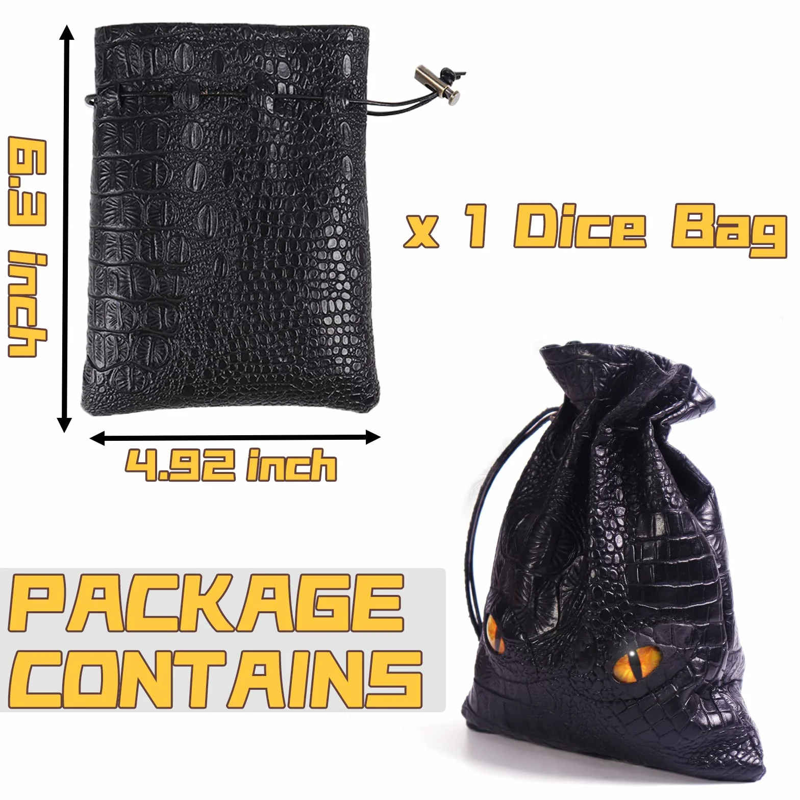 DND Dice Bag with 2 Yellow Dragon Eyes, Black Dungeons and Dragons Dice Bag, Board Game Bag of Dice, Dice Bag Hold 6 Set Dice, D and D Storage Bag for RPG Table Game, Bag for Board Game Accessories