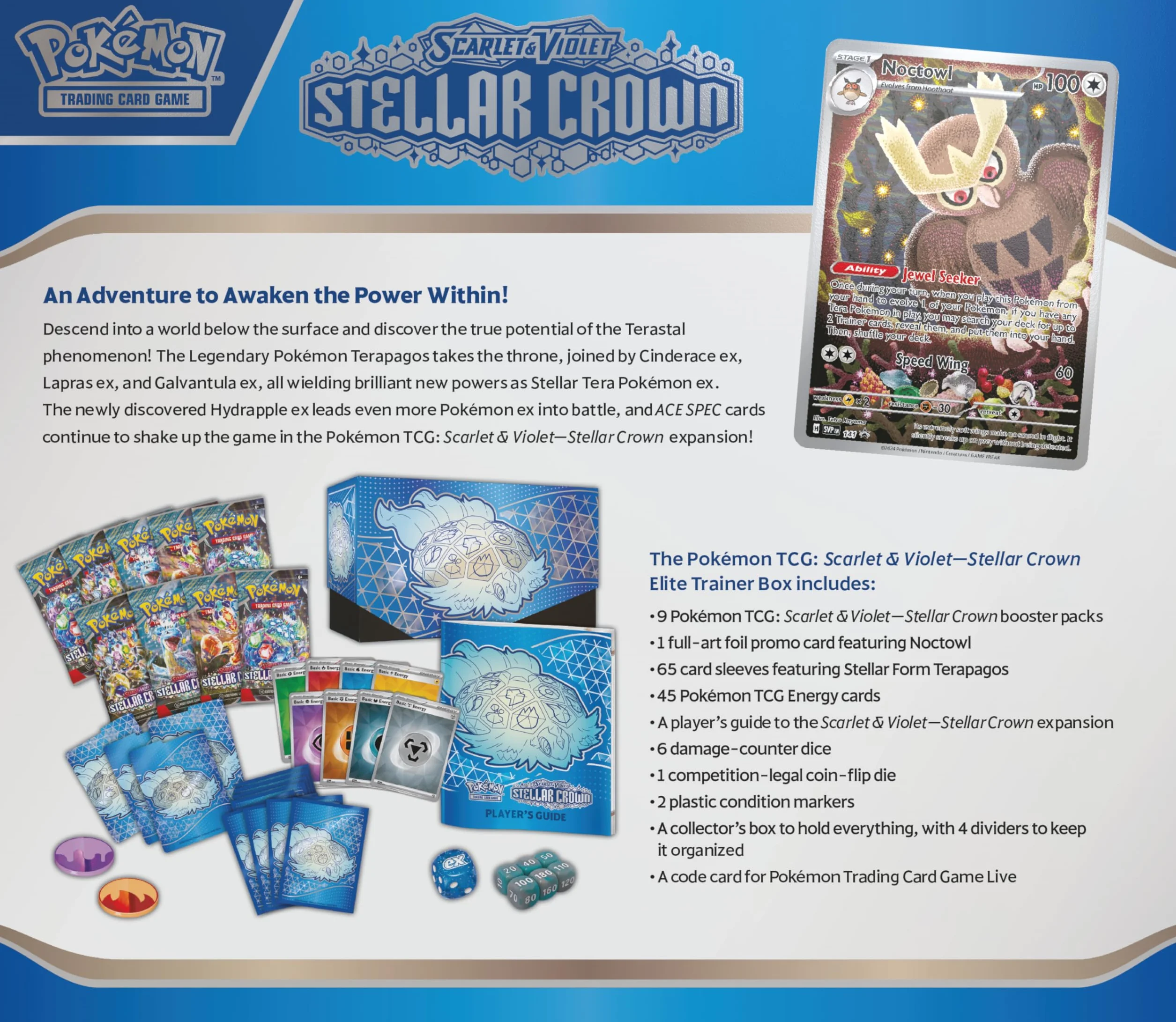 Pokémon TCG: Scarlet & Violet — Stellar Crown Elite Trainer Box (1 karta promocyjna, 9 wzmacniaczy i akcesoria premium)