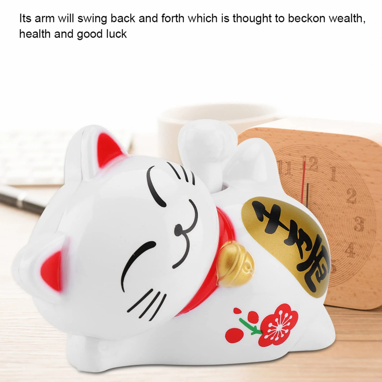 Solarbetriebene Maneki Neko LuckyCat Fortune Begr¨¹?ung Winken Arm Up Faule Liegen Reichtum Fortune Cat Home Stores Auto Feng Shui Dekor Wei?(# 2)