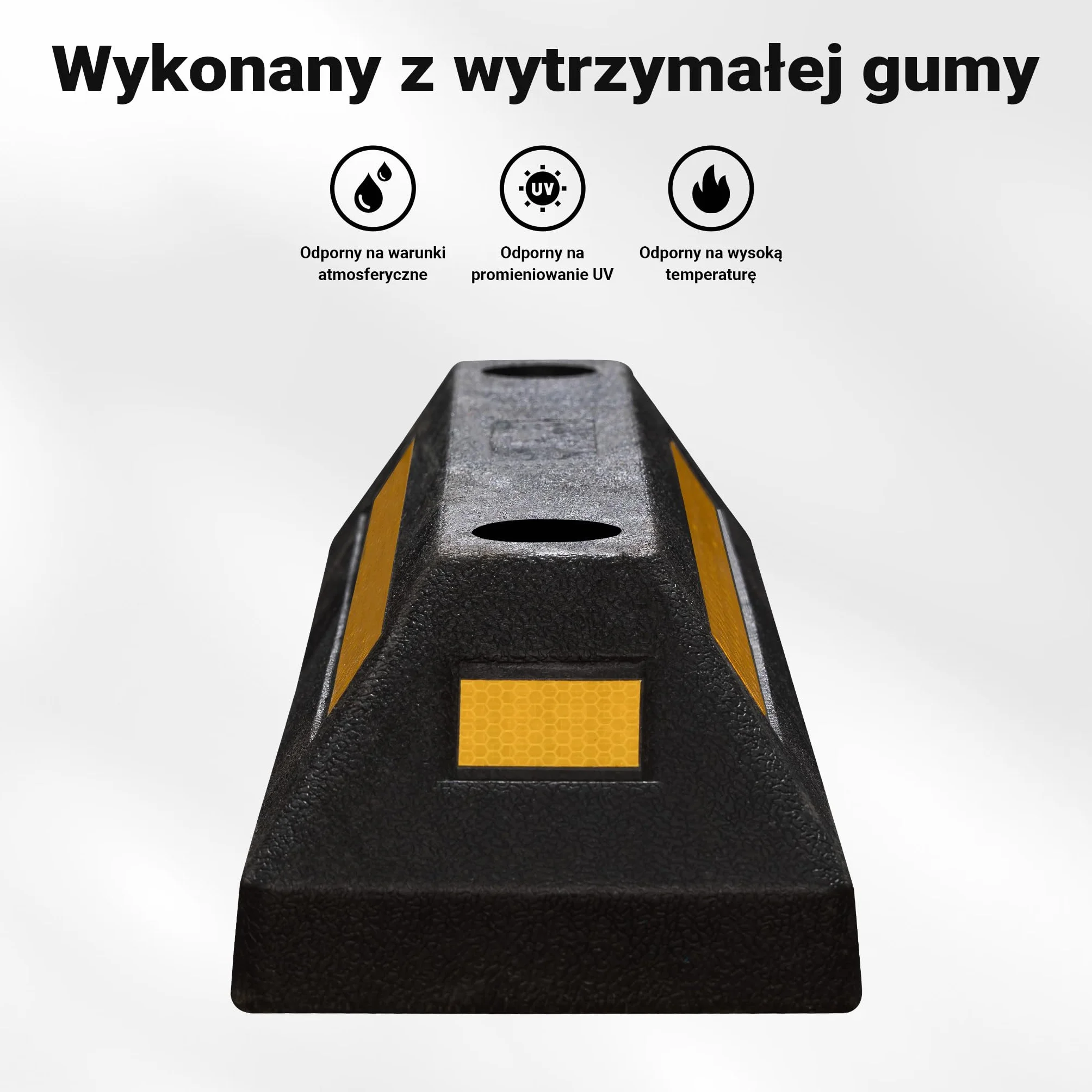 Wiltec Ogranicznik parkingowy 2 szt. 56 x 15 x 10 cm czarny z żółtą taśmą odblaskową, odbojnik gumowy do garażu i parkingu