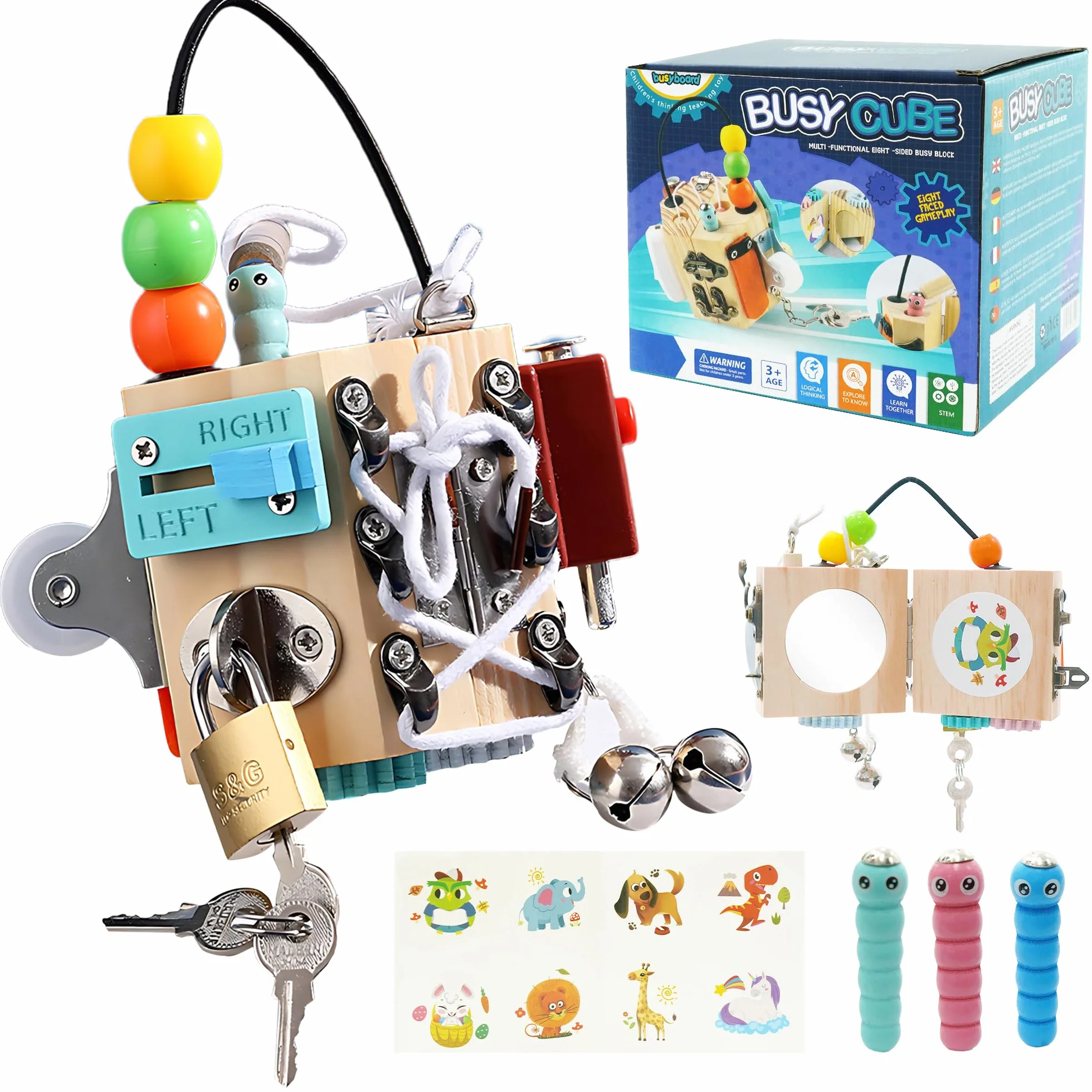 Busy Board Baby Busy Activity Cube|15 w 1 Fidget Cube Kostka Stresowa Przenośna Zabawka Antystresowa, Zabawka Kostka Aktywności, Kostka Motoryczna Montessori Zabawka Edukacyjna dla Małych Dzieci od 3