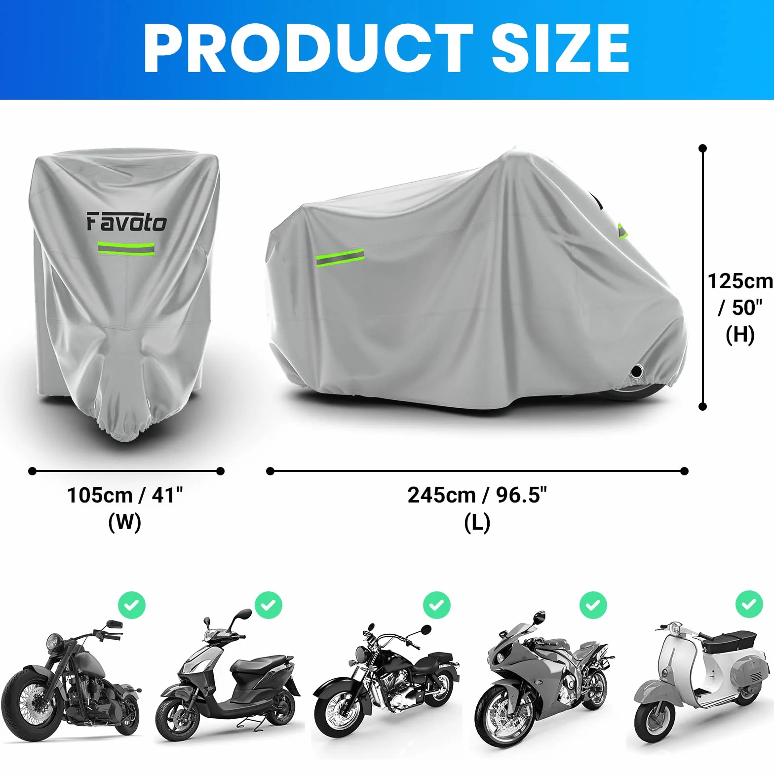 Pokrowiec motocyklowy XXL 245x105x125 cm srebrny wodoodporny UV