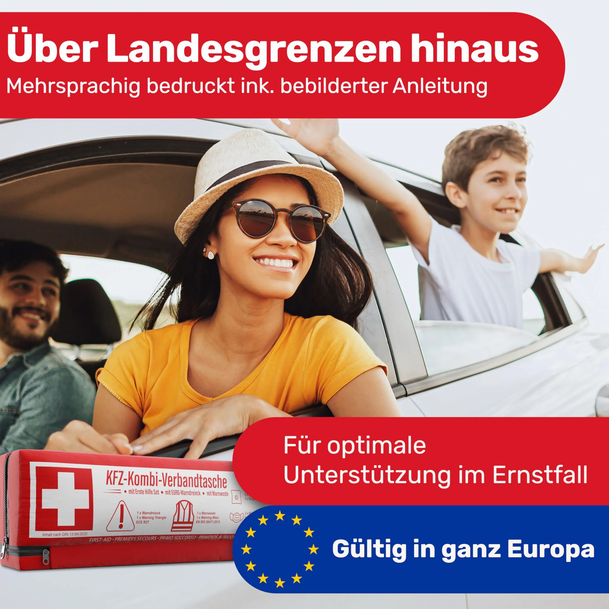 Torba kombi samochodowa 3 w 1 DIN 13164 trójkąt ostrzegawczy apteczka pierwszej pomocy