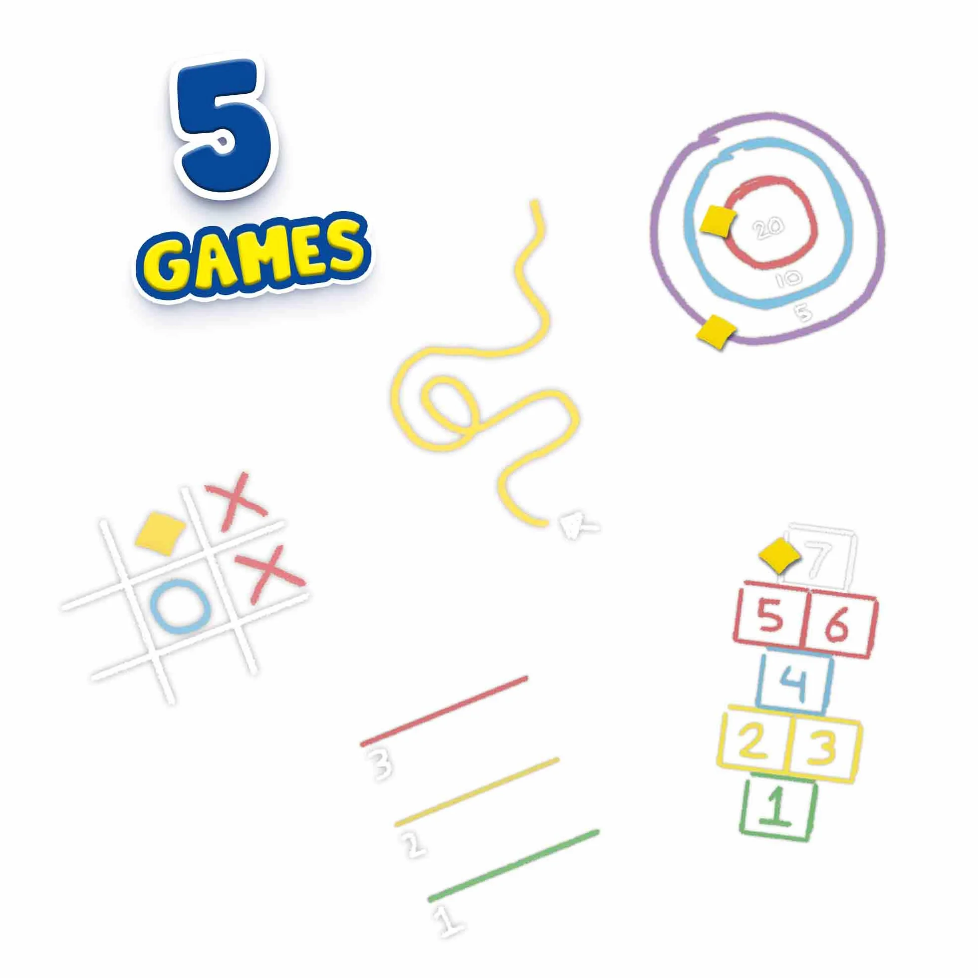 SES Creative Gry kredowe 5 w 1, zestaw kredy na chodnik i plac zabaw do aktywnej zabawy na świeżym powietrzu dla chłopców i dziewcząt w wieku od 3 lat, 5 pomysłów na gry w zestawie
