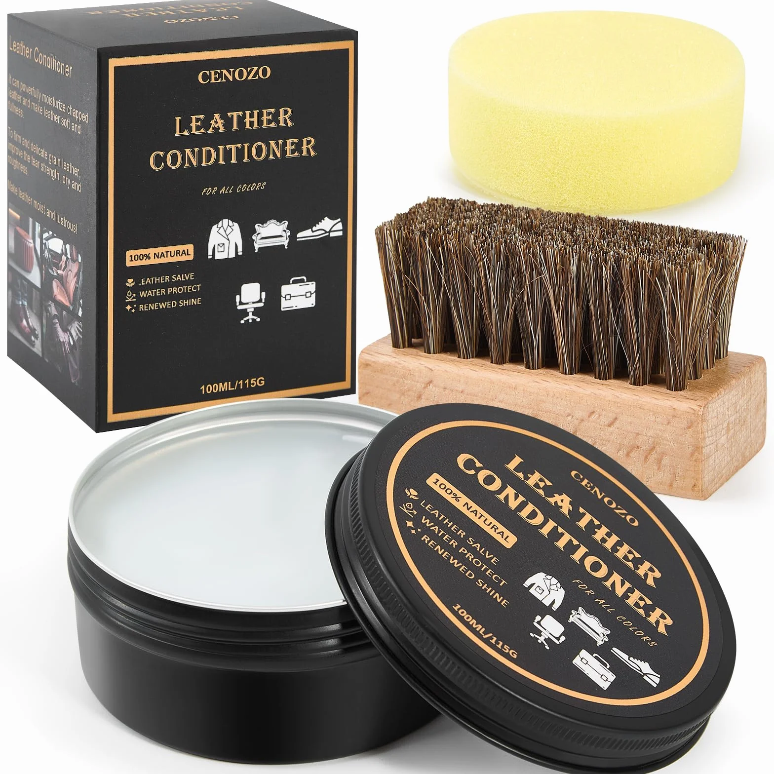 Pielęgnacja Skóry z Szczotką z Końskiego Włosia,Bezbarwna,100ml Pasta do Butów Wodoodporna do Zmiękczania i Nabłyszczania do Pielęgnacji Skóry Kanapa Skórzana,Buty Skórzane,Siodło dla Każdego Koloru