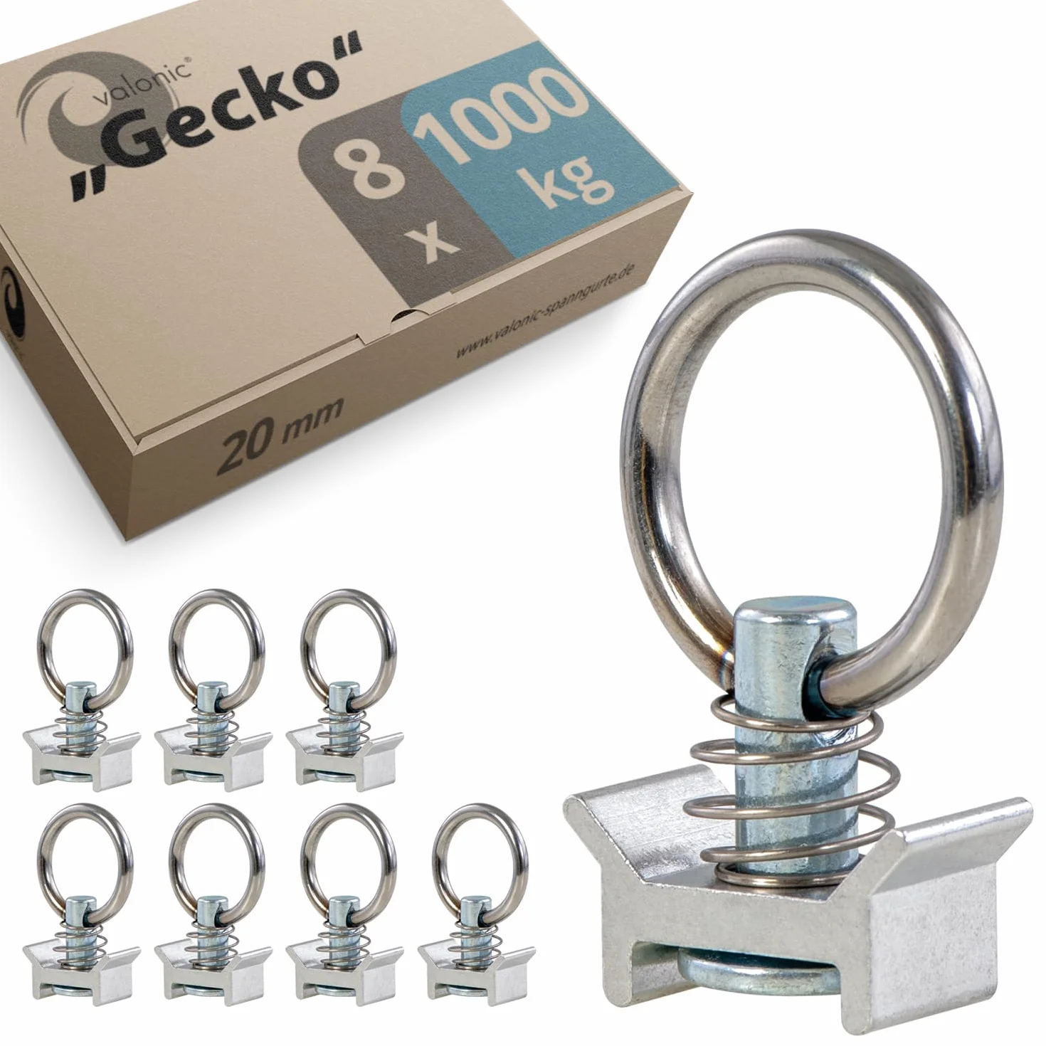 valonic GECKO - 8x mocowanie do szyny lotniczej, 1000 daN, ucha mocujące do systemu szynowego, adapter do szyny mocującej, akcesoria do samochodów dostawczych, bagażnik, szyna mocująca