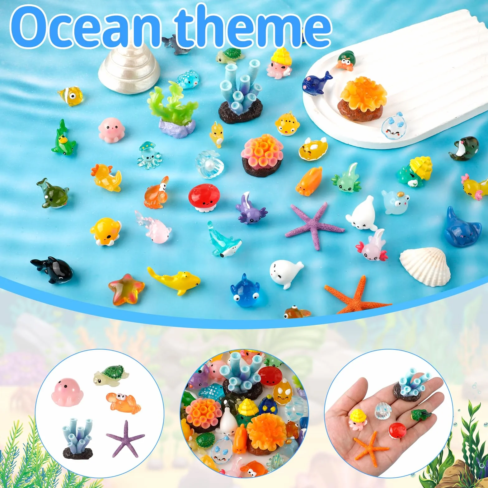 48szt Mini Zywiczne Zwierzeta Morskie, Mikrokrajobrazowe Ozdoby Zwierzece Mini Zywiczne Zwierzeta Oceaniczne Zywiczne Figurki Zwierzat Oceanicznych do Ogrodu Dekoracji Imprezy Akwarium