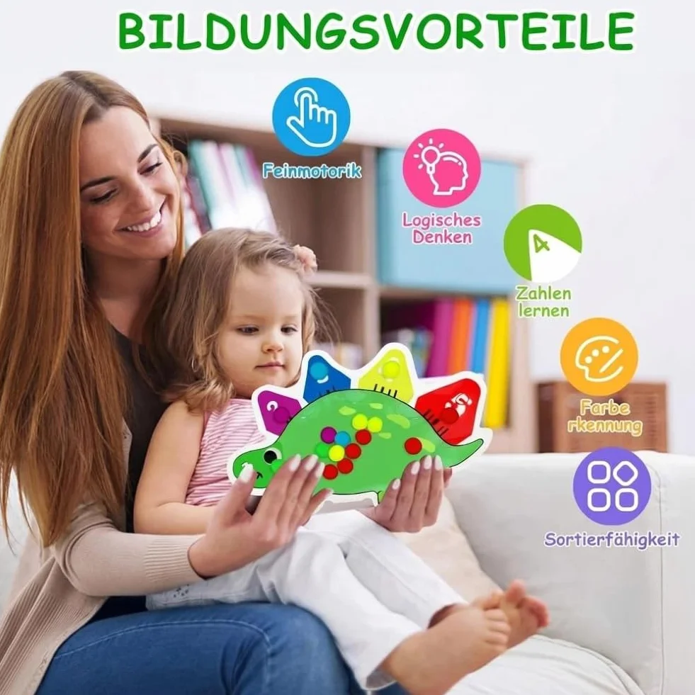 JoyLife Zabawka sensoryczna do wyciskania i ugniatania, do sortowania kolorów, sensoryczna wypełniona żelem, zabawka antystresowa do ściskania i ugniatania, ADHD i autyzmu (dinozaur)