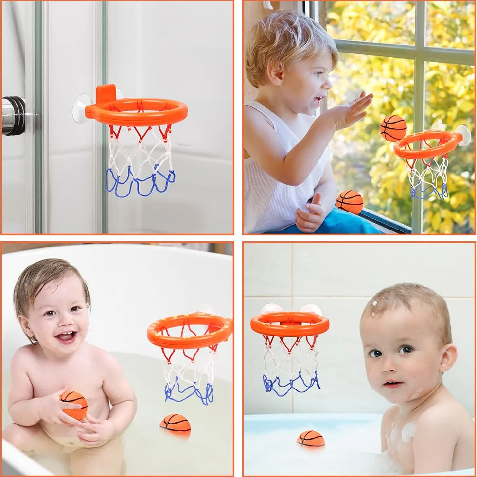 Vicloon Mini zestaw do koszykówki w pomieszczeniach, mini obręcz do koszykówki z przyssawkami, zabawka Baby Shower z 1 koszem do koszykówki, 5 piłek i 1 pompką, prezent dla dzieci do uprawiania sportu