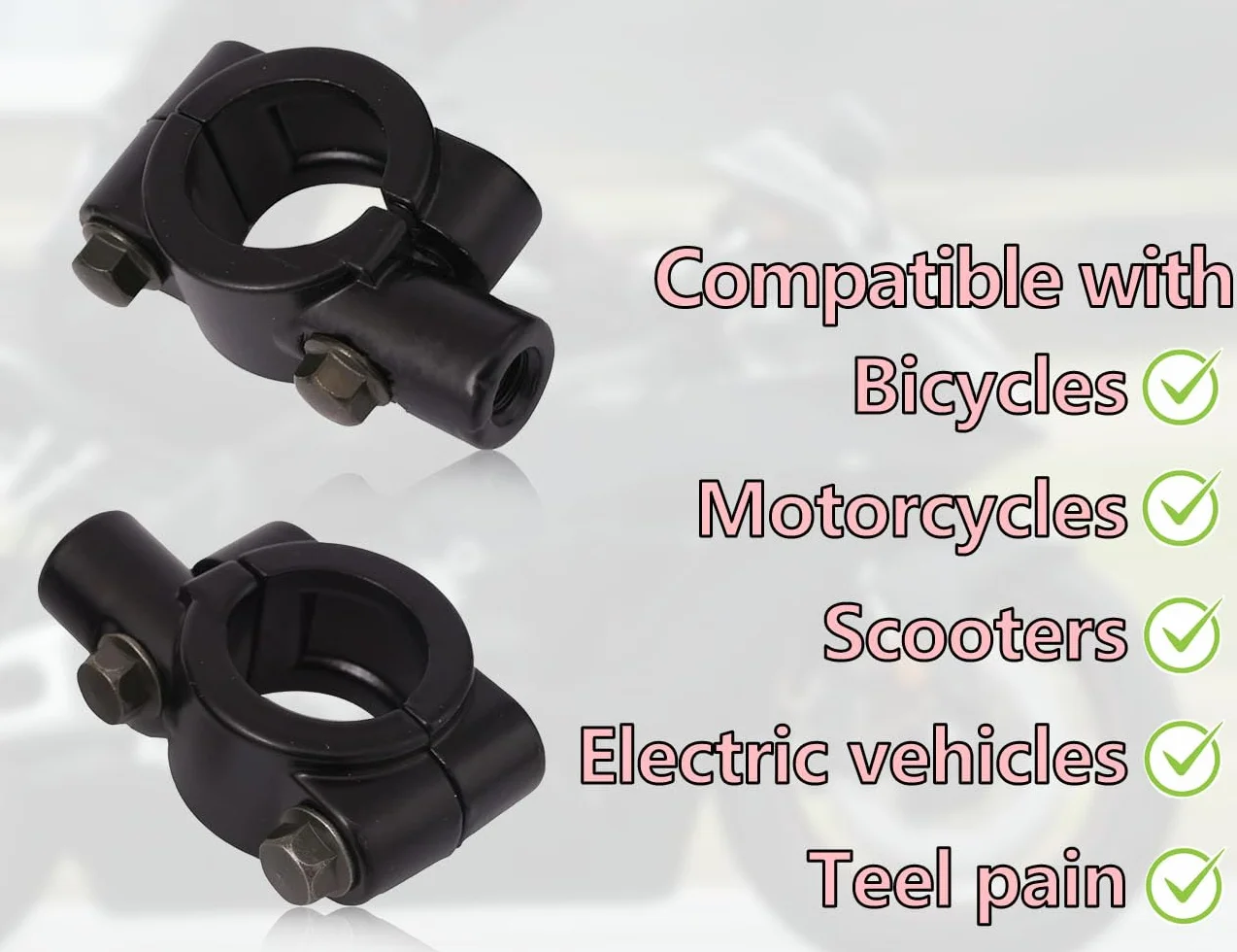 2 szt. Uchwyt lusterka motocyklowego, uniwersalny uchwyt na kierownicę, adapter lusterka, uchwyt lusterka wstecznego, uchwyt adaptera lusterka (czarny, 8 mm)