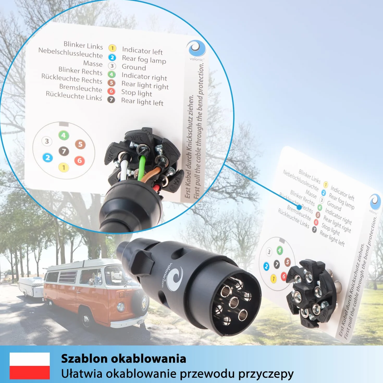 Valonic Wtyczka 7-pinowa do Przyczepy Czarna z Szablonem Przewodów