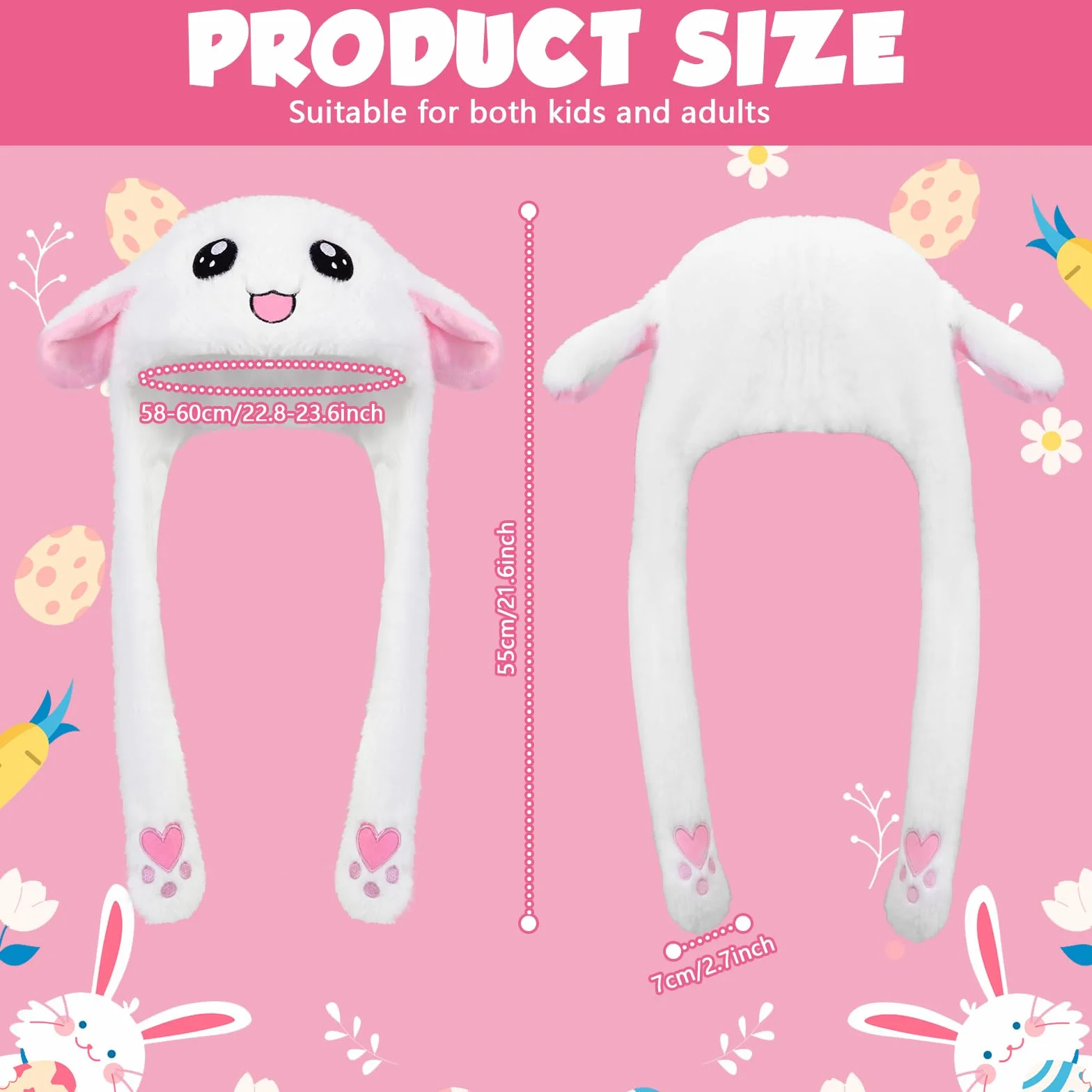 XEPST Czapka króliczka z ruchomymi uszami, pluszowy króliczek z ruchomymi uszami, śmieszna czapka dla dzieci, dorosłych, kostium zwierzęcy, przebranie, cosplay, Halloween, karnawał, Wielkanoc