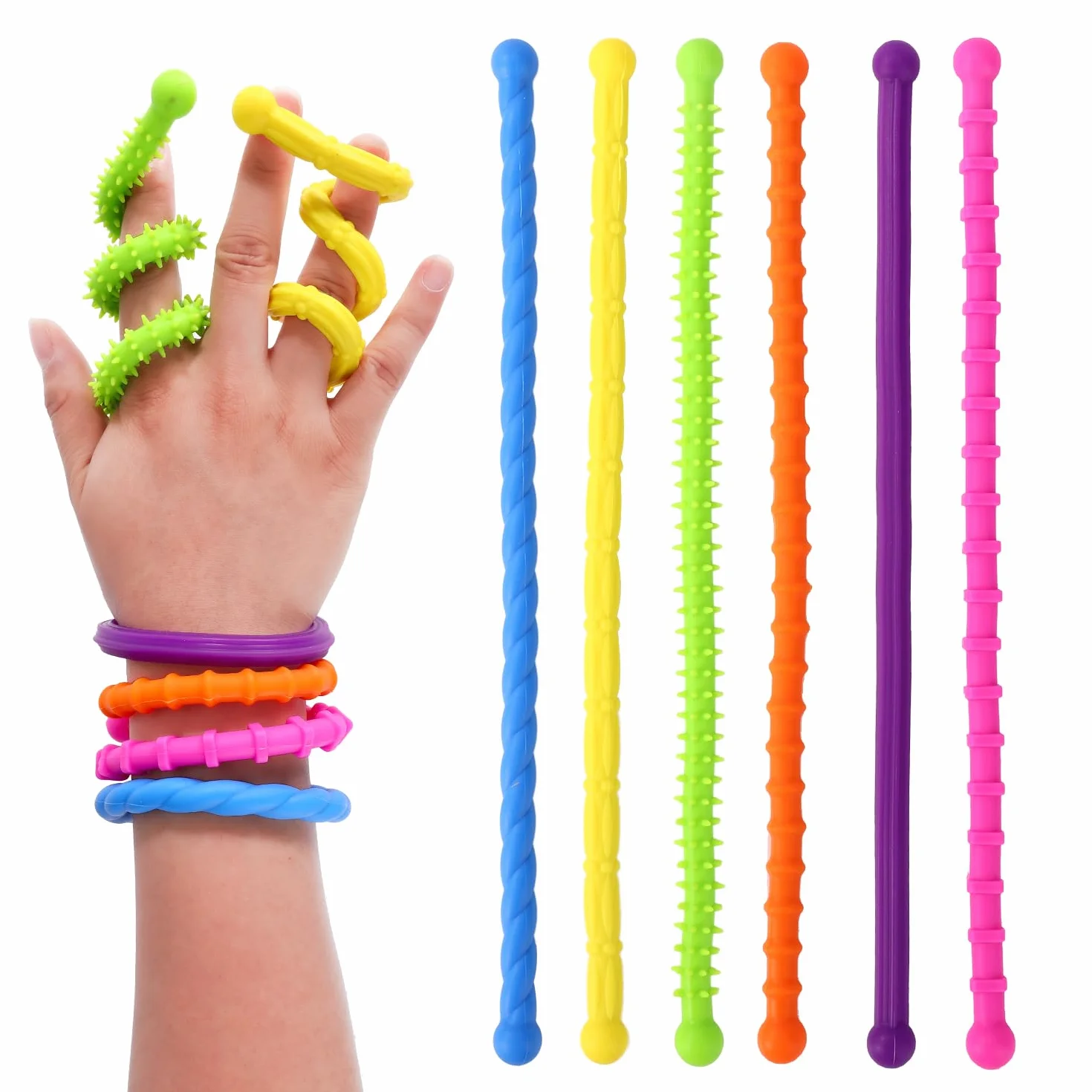 Lyreh 6szt Teksturowanych Rozciągliwych Zabawek Sensorycznych Fidget Kolorowe Ciche Sensoryczne Zabawki Rozciągające Fidget na Autyzm ADHD Stres Lęk