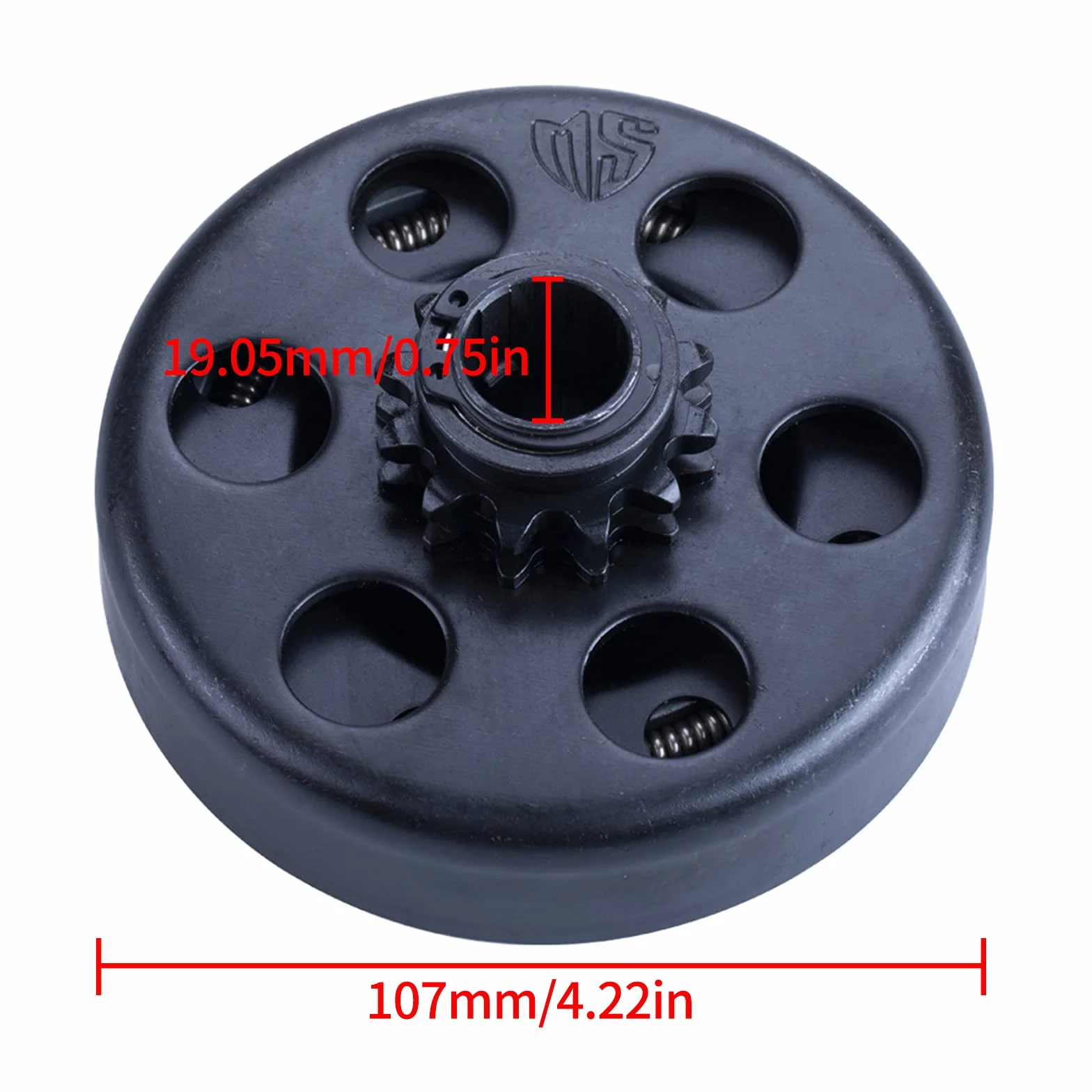 Go Kart Centrifugal Clutch 10 Teeth wewnętrzny otwór 19,05 mm z łańcuchem 40/41/420 wytrzymały Centrifugal Clutch 3/4" Bore 3/16 Key Built In Replacement for Go-Kart Bike Engine - Black