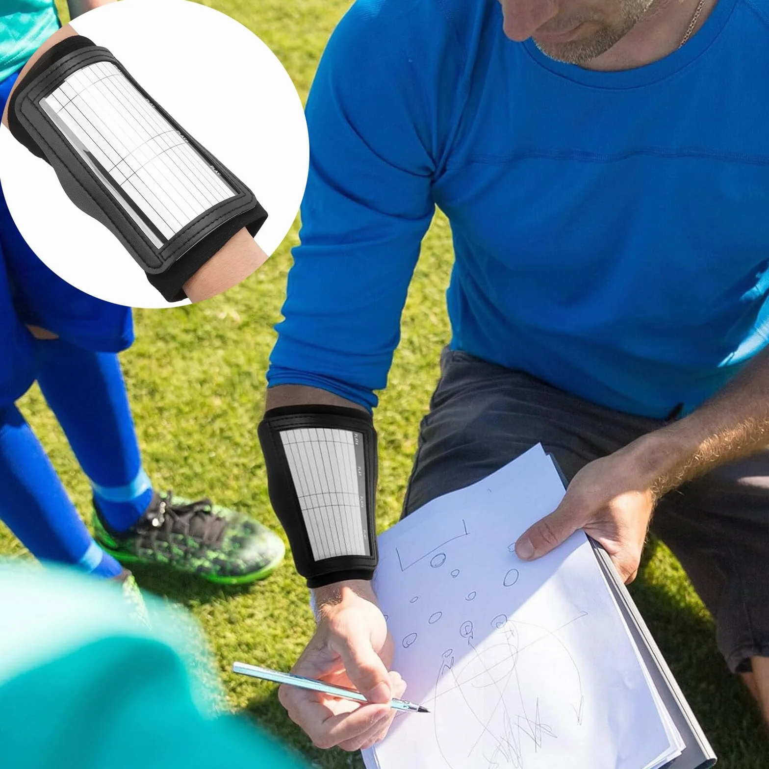 Football Wrist Playbook, Wrist Coach, Fold Transparent Football Play Wristband Wrist Football, 2 arkusze do gry w piłkę nożną, czarne bransoletki do gry w piłkę nożną, do uprawiania sportu, piłki