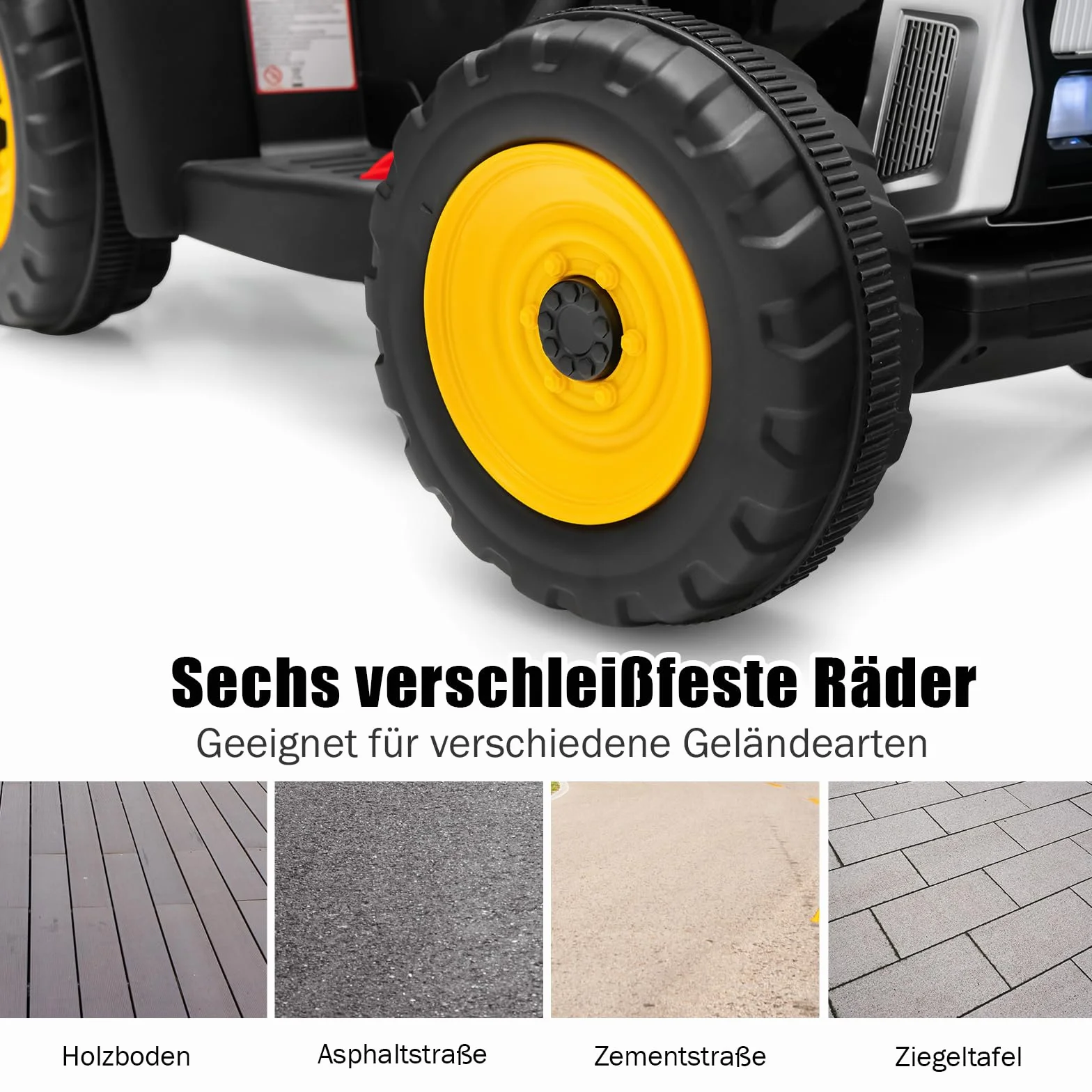 GOPLUS Elektryczny traktor dla dzieci 12 V z przyczepą, 3-biegowy pojazd elektryczny z pilotem zdalnego sterowania, samochód elektryczny z oświetleniem LED, muzyką i Bluetooth, obciążenie 30 kg, od 3