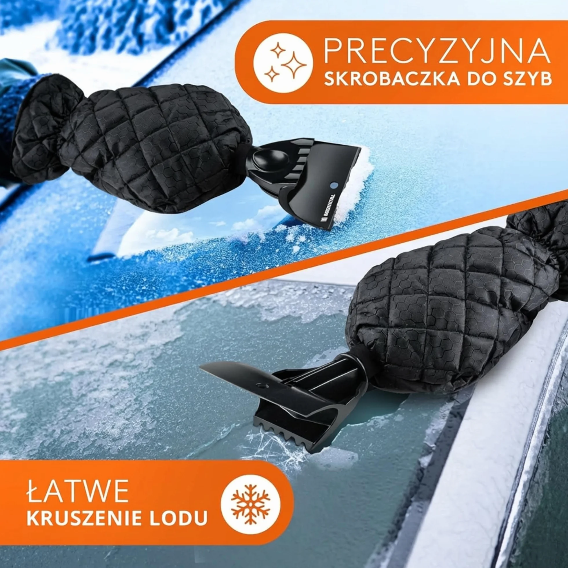 Werktal Skrobaczka samochodowa, ogrzewająca skrobaczka do szyb samochodu z rękawicą, ultraszybka, innowacyjna skrobaczka do szyb samochodowych z funkcją łamania lodu, stabilna skrobaczka do śniegu