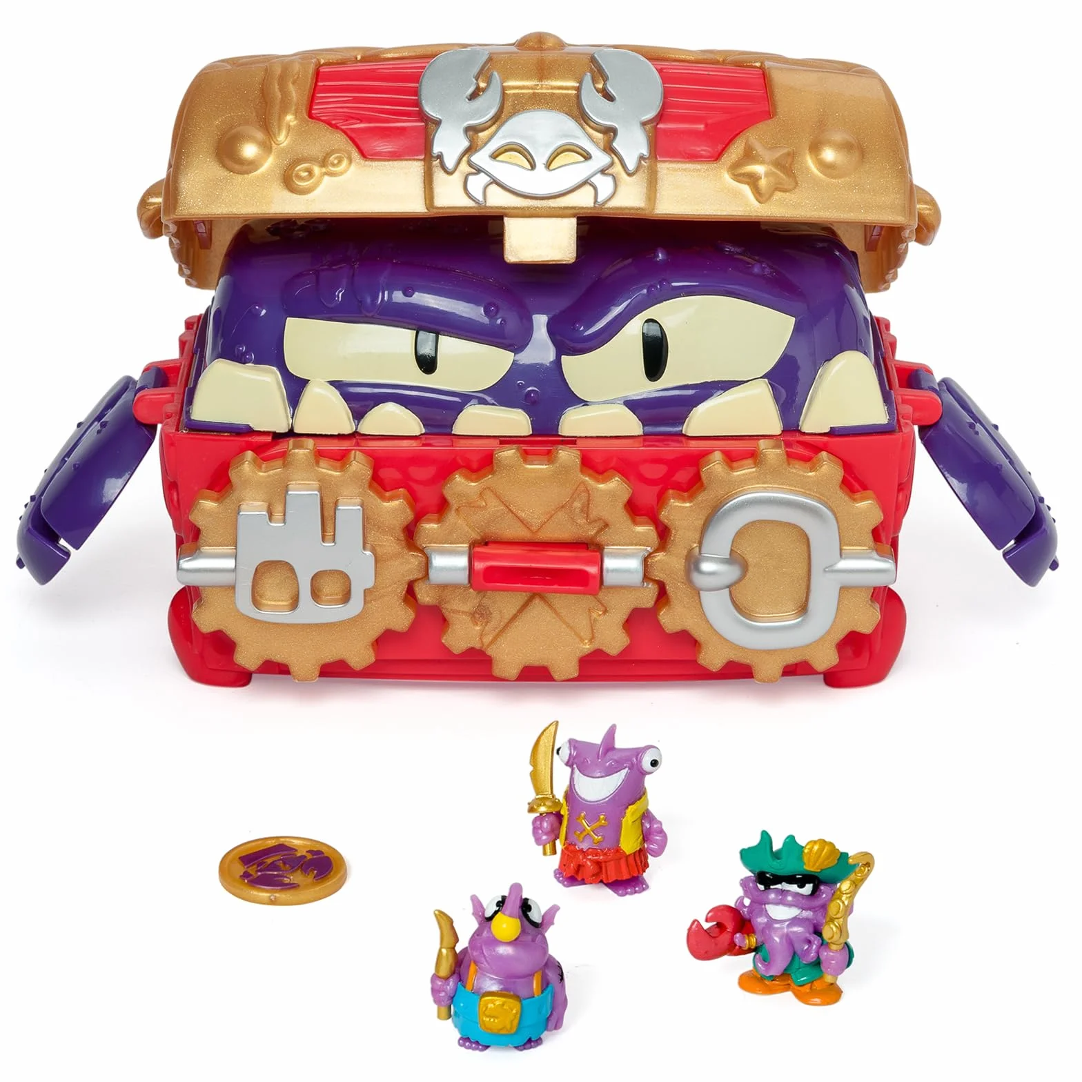 PIRATIX ADVENTURE WORLD Monster Treasure - skrzynia skarbów z ukrytym potworem w środku, w zestawie 1 skrzynia, 3 ekskluzywne piratix, 1 ekskluzywne skarby i 3 akcesoria