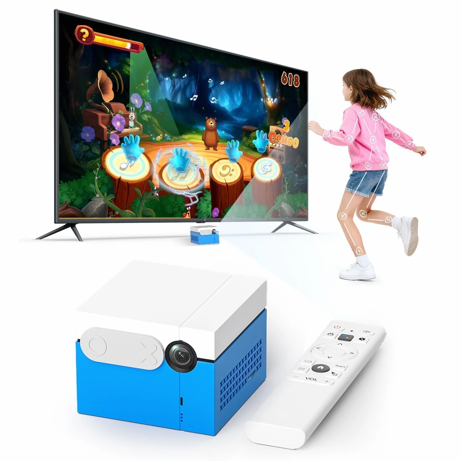 MotionX konsola do gier ruchowych dla dzieci i rodzin, interaktywna konsola do gier wideo z kamerą HD, 2 graczy, ponad 41 gier, bez kontrolerów i opłat abonamentowych, interakcja rodzic-dziecko
