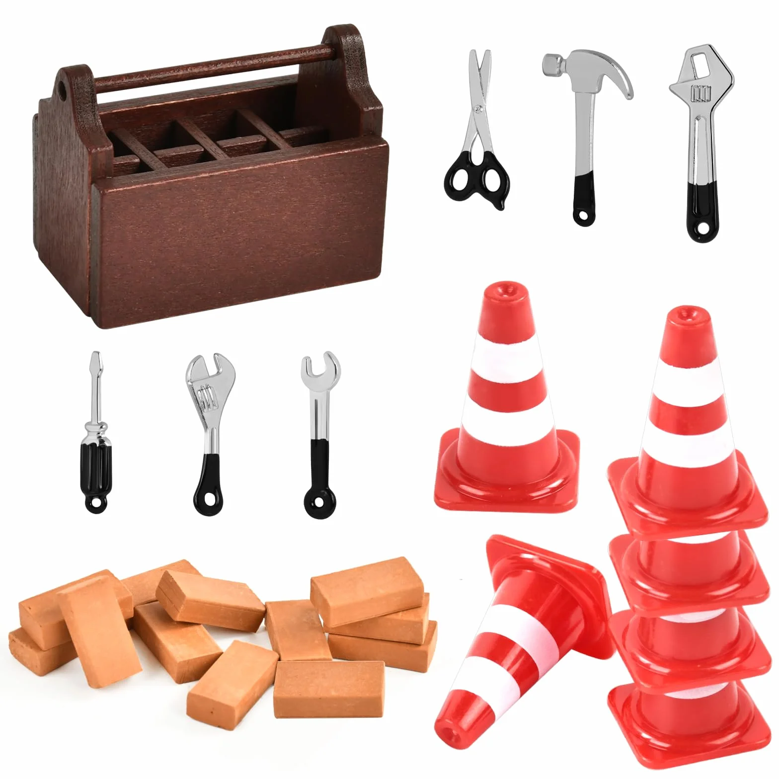 Zestaw 25 sztuk, miniaturowe skrzynki narzędziowe, mini drewniana skrzynka narzędziowa, mini blokada drogi, mini cegła symulacyjna, akcesoria do domku dla lalek, Boże Narodzenie (czarny)