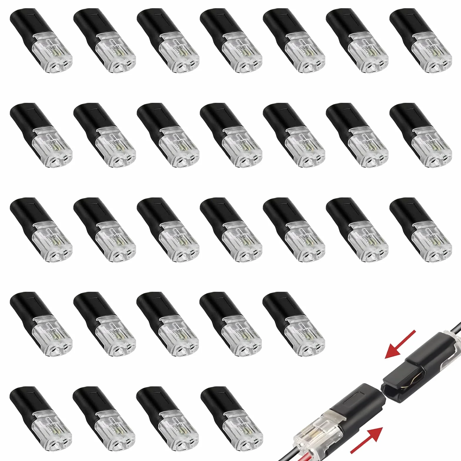 30 sztuk złączy kablowych 18-22 AWG, 2-pinowe złącze LED do samochodu, wodoodporne złącze 12 V, szybkie, 2-przewodowe, szybkozłączka do motocykli, łodzi, LED, oświetlenie zewnętrzne