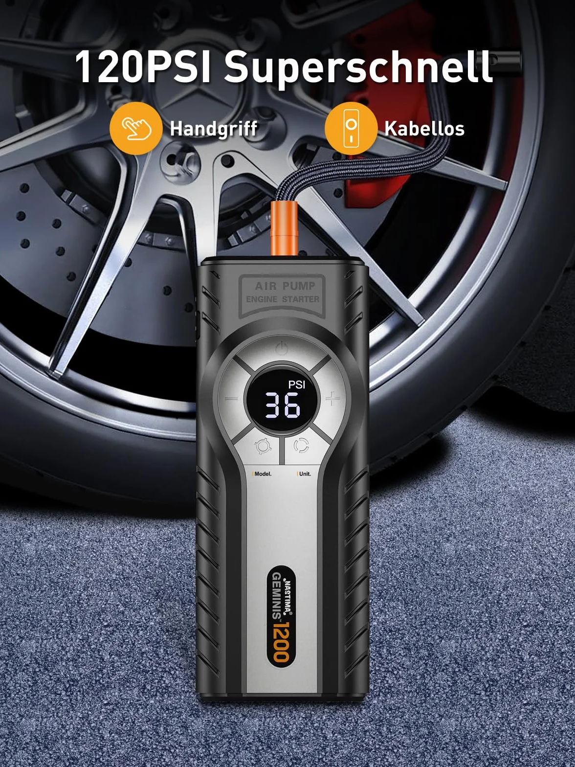NASTIMA Rozrusznik samochodowy Powerbank ze sprężarką powietrza 4w1 QC18W do silnika benzynowego 8L 6L latarka LED