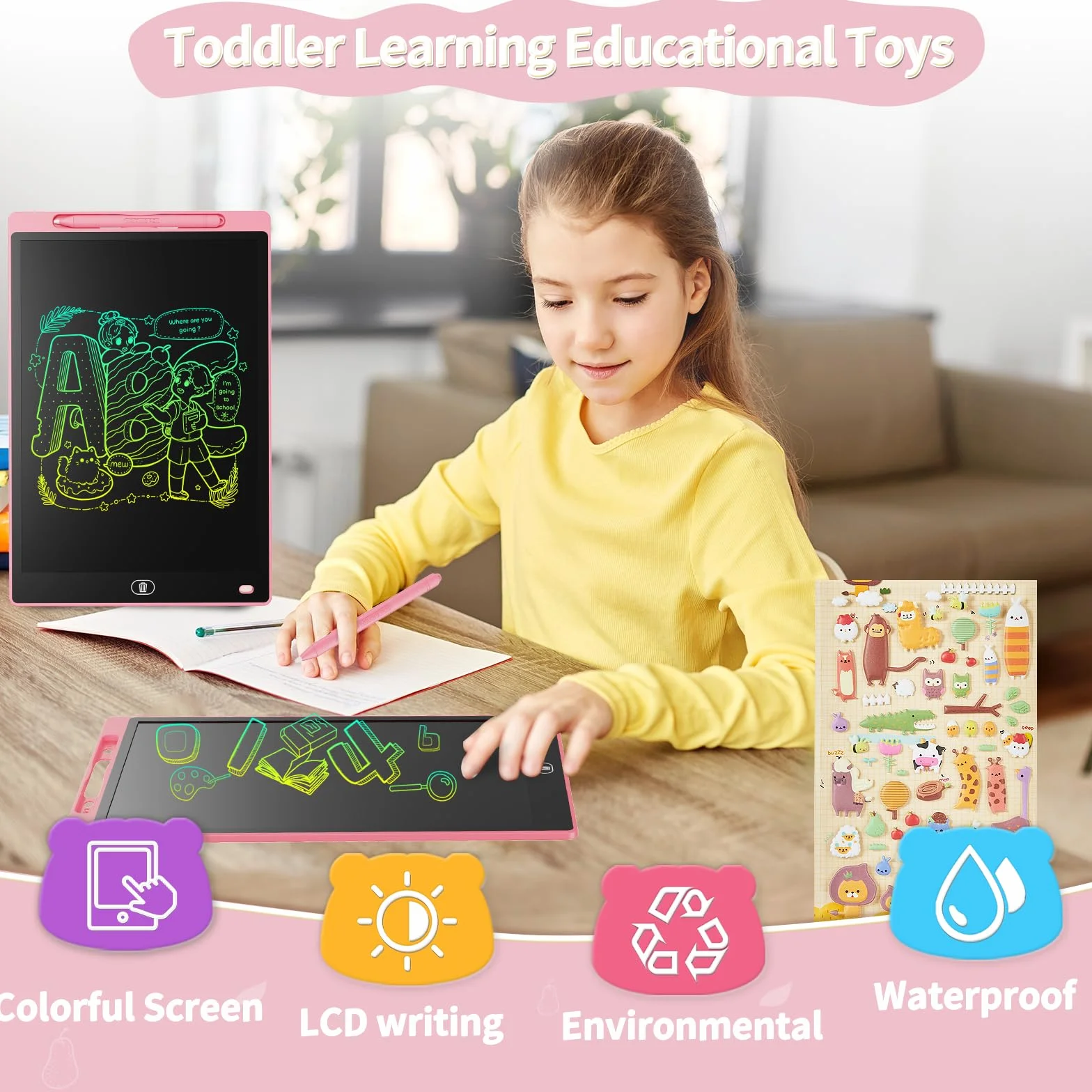 [2 Sztuki]Genialba 8,5-Calowy Tablet LCD do Pisania Kolorowy Ekran Tablica do Rysowania Zabawki dla Edukacyjne Prezenty Boże Narodzenie, dla Chłopców i Dziewcząt w wieku 2 3 4 5 lat (Różowy&Niebieski)
