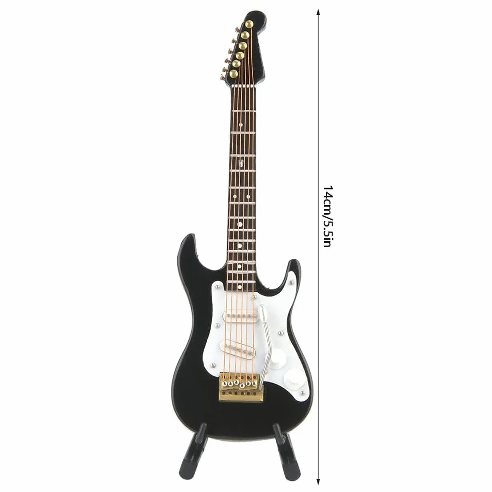 5,5 W gitara elektryczna miniatura drewno mini gitara model wyświetlacz instrument muzyczny miniatura domku dla lalek model dekoracja (czarna)