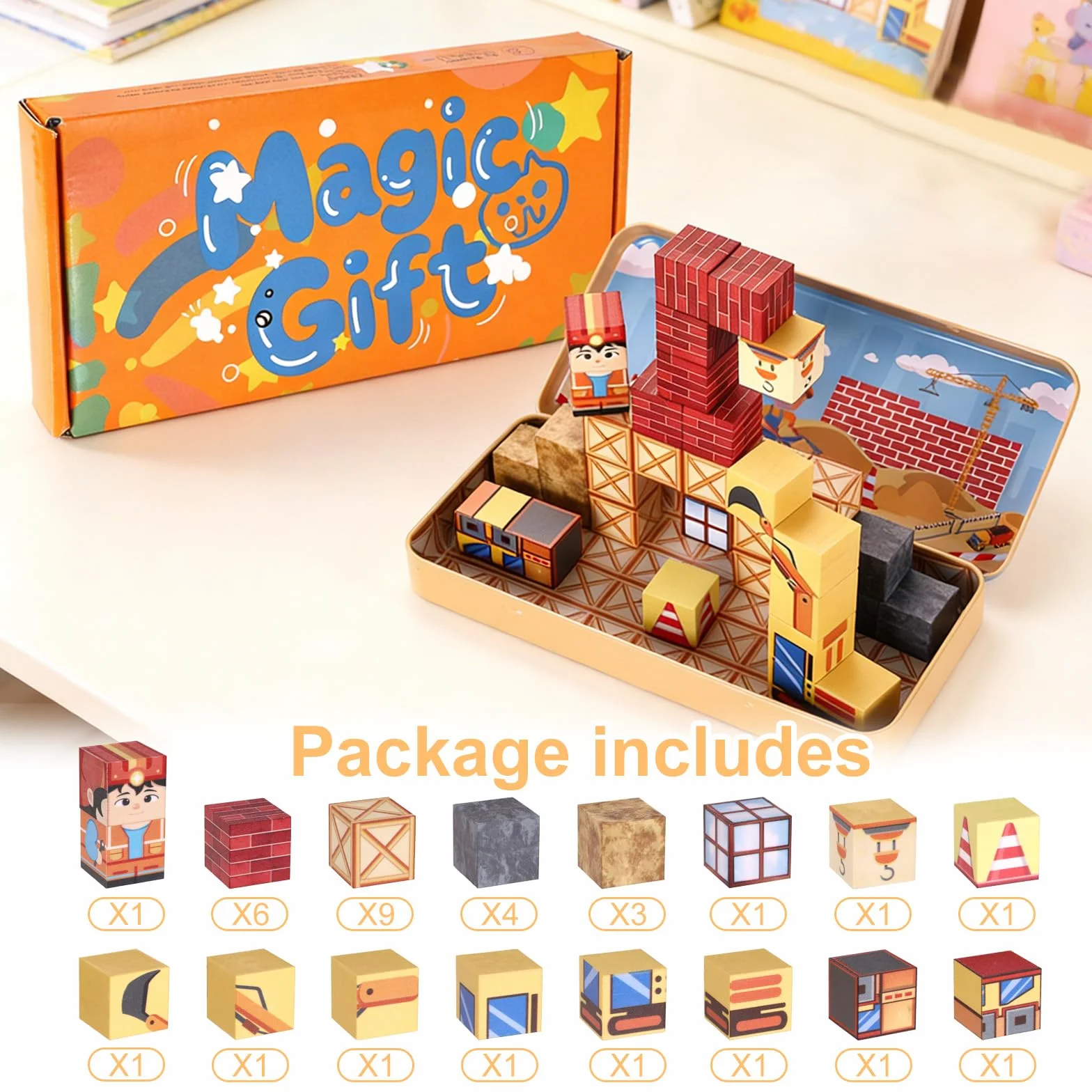 35Pcs Magnetyczne Klocki Podróżne, Mini Magnetyczne Kostki Konstrukcyjne Edukacyjne Zabawki Nauki z Przenośnym Etui Przechowywania dla Dzieci Maluchów Chłopców Dziewczynek Prezent Budowlanej