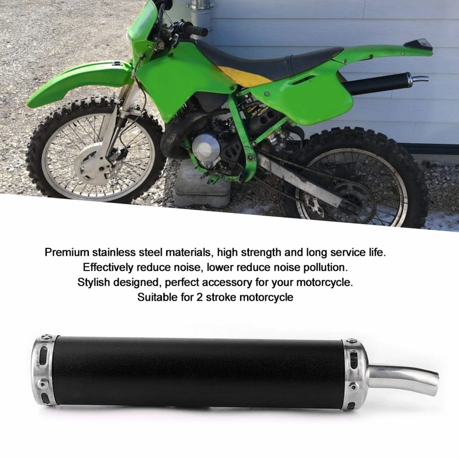 Bediffer Amortyzator wydechowy ze stali nierdzewnej do motocykli 2-suwowych czarny