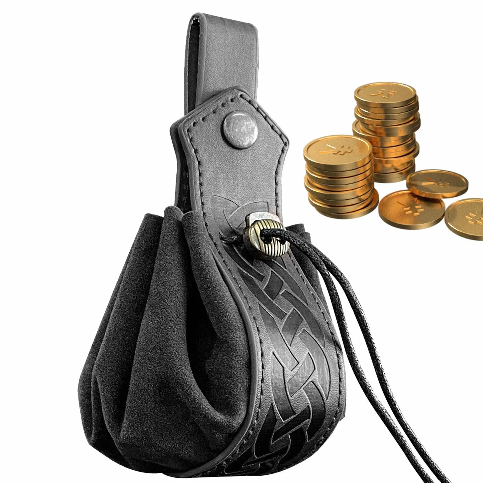 Générique Skórzany na monety | Mała skórzana torebka na monety PU - woreczki ze sznurkiem PU dla mężczyzn kobiet, retro cosplay pas etui na kości 1,57 x 6,3 , czarny, Se référer au
