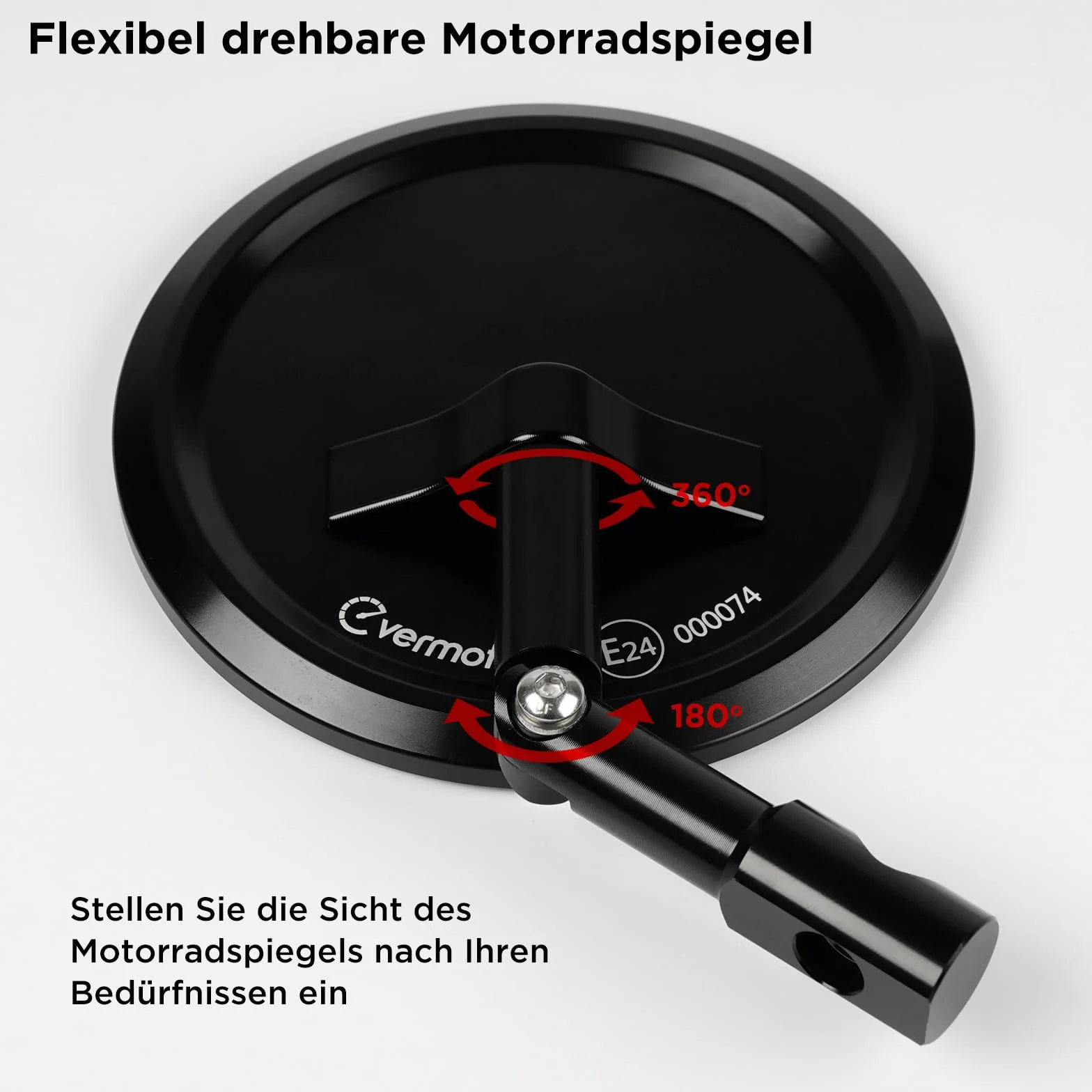 Evermotor Lusterko do końcówek kierownicy, zatwierdzone E, 360° obrotowe lusterko motocyklowe, wykonane z frezowanego CNC aluminium, 22 mm (7/8") okrągłe lusterko motocyklowe kompatybilne ze skuterem