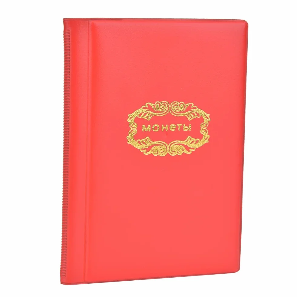 Haofy Album na Pieniądze ze 120 Kieszeniami, Etui na Monety z antypoślizgową osłoną, 10 Stron dla Kolekcjonerów, Opcje w Kolorze Czerwonym i Niebieskim (czerwony)