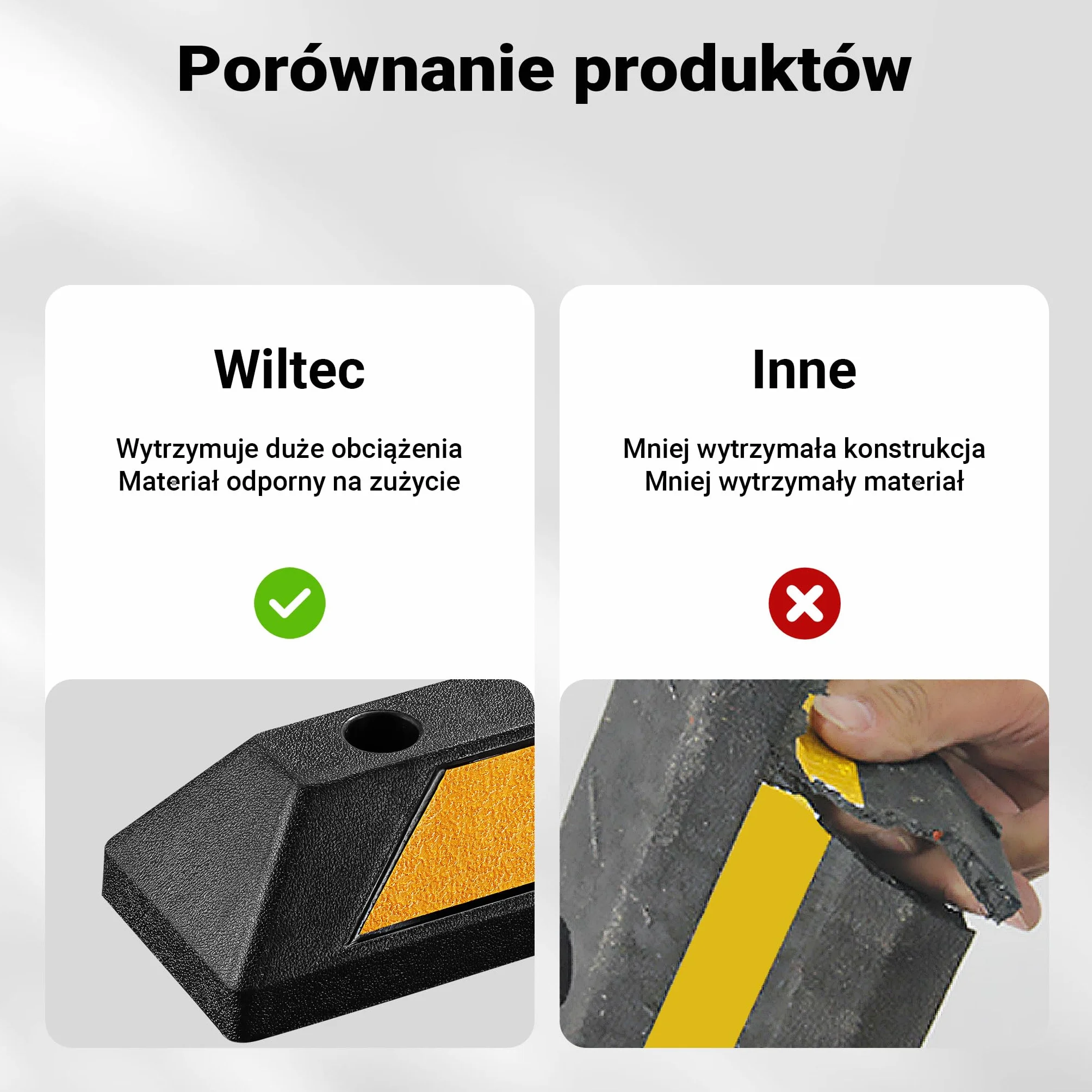 Wiltec Ogranicznik parkingowy 2 szt. 90 x 15 x 10 cm czarny z żółtą taśmą odblaskową, odbojnik gumowy do garażu i parkingu