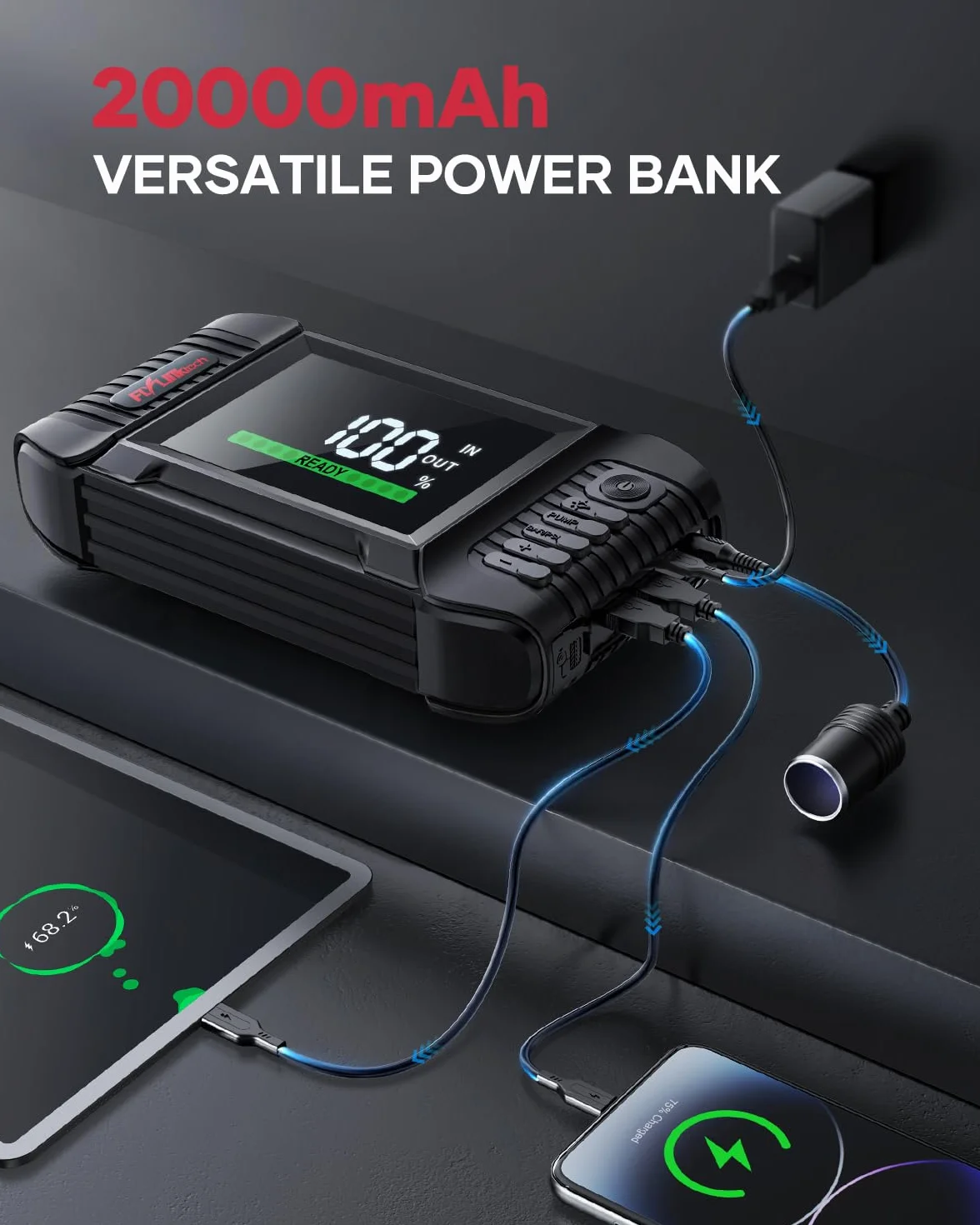 FLYLINKTECH Powerbank rozruchowy z kompresorem 150 PSI 7000 A 10,0 l LED