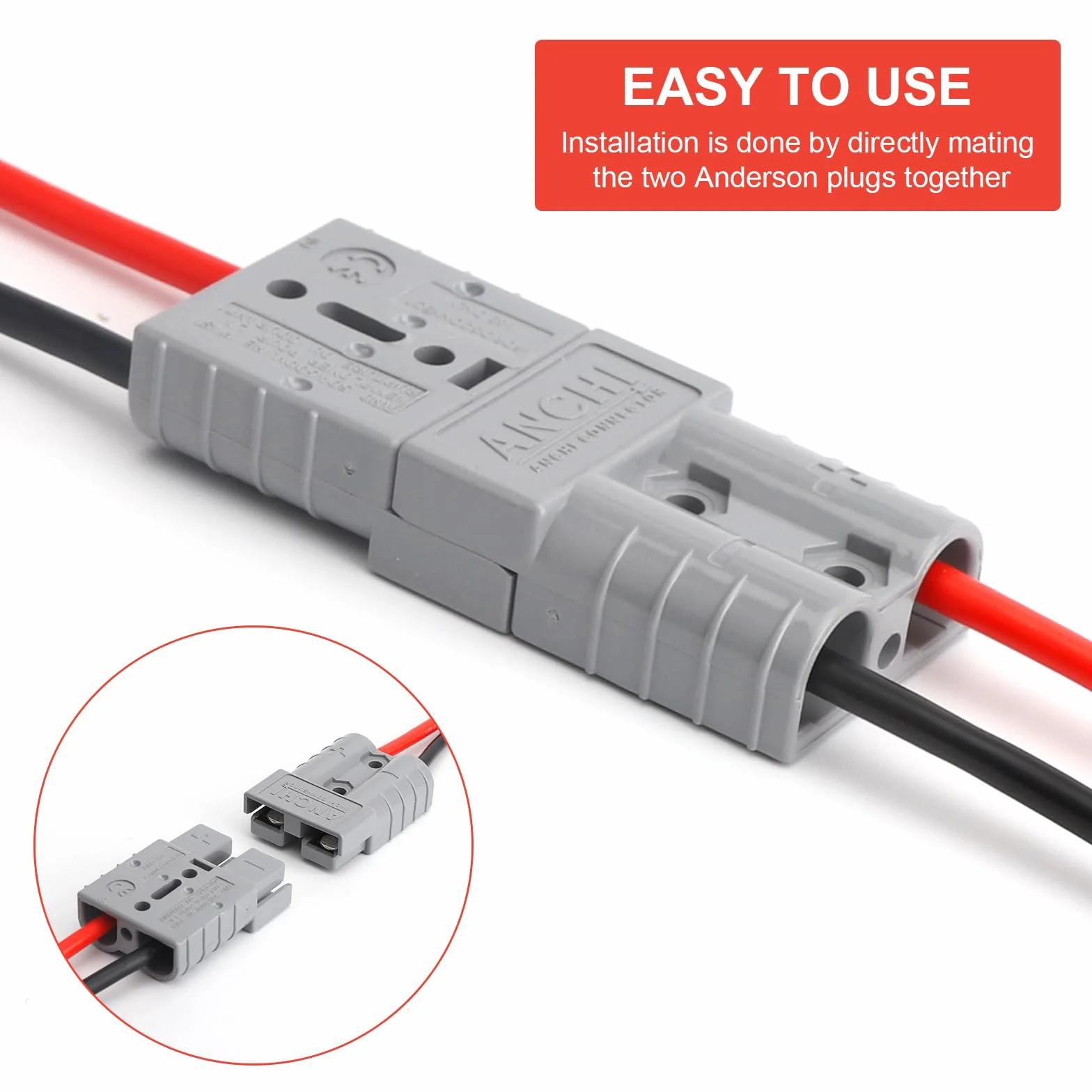 Wtyczki Anderson 50 A 600 V z kablem 12 AWG o-ring do baterii