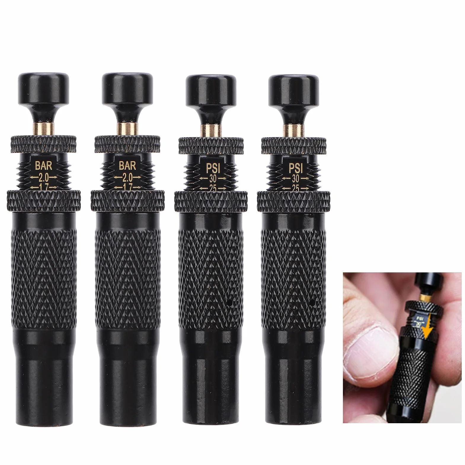 4 szt. Zestaw Zaworu do Spuszczania Powietrza w Oponach, Regulowany Automatyczny Stop w Zakresie od 10 do 30 PSI Narzędzie do Pneumatycznego Nakręcania Opon, Deflator Powietrza