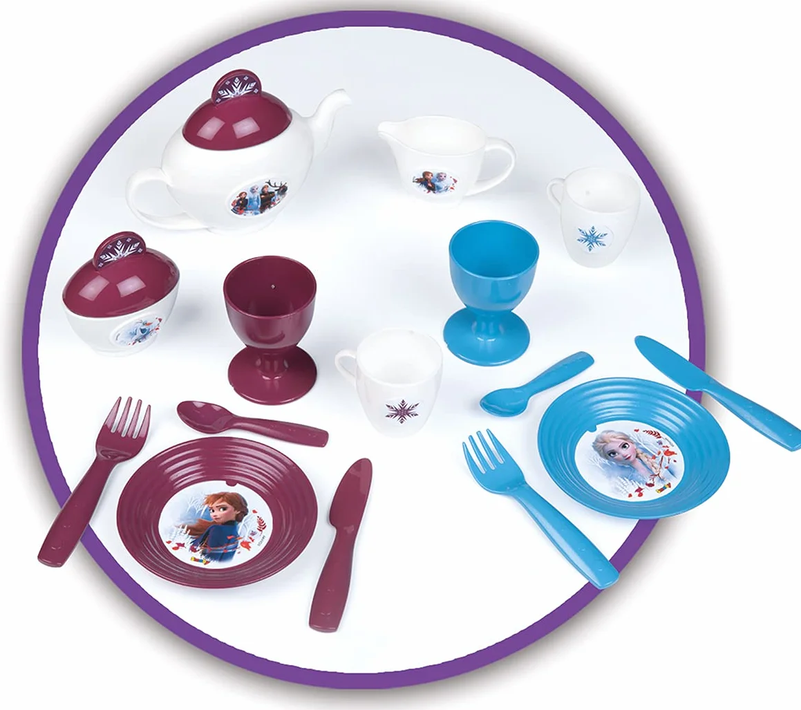 Smoby 7600310513 Kraina Lodu Zastawa do herbary z tacą XL, 16 elementów, dla dzieci od 3 lat