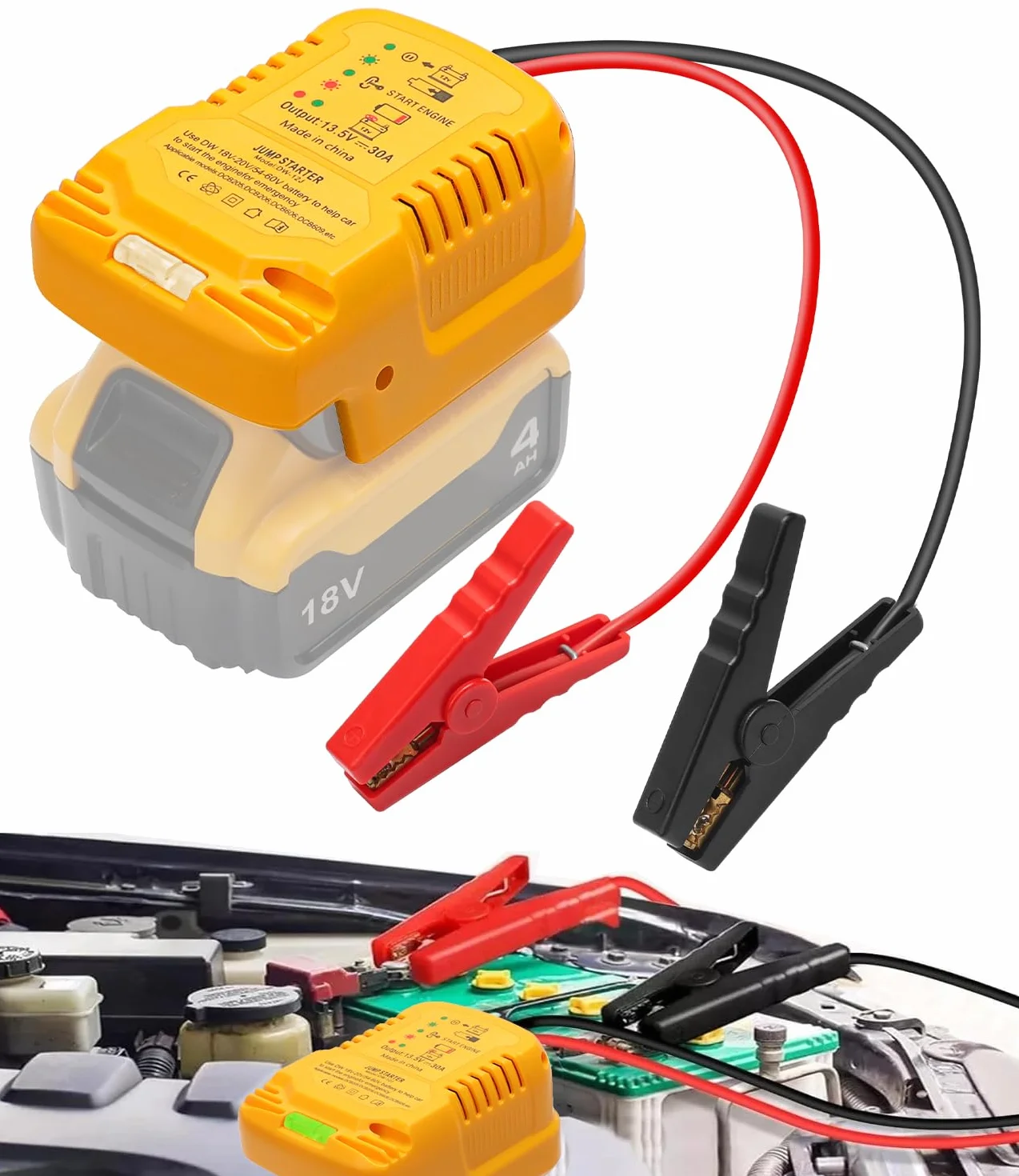 Urządzenie ułatwiające rozruch samochodu, kompatybilne z akumulatorem Dewalt 18 V – przenośne urządzenie ułatwiające rozruch i adapter powerbanku, akumulator 12 V, idealny do pomocy w przypadku awarii